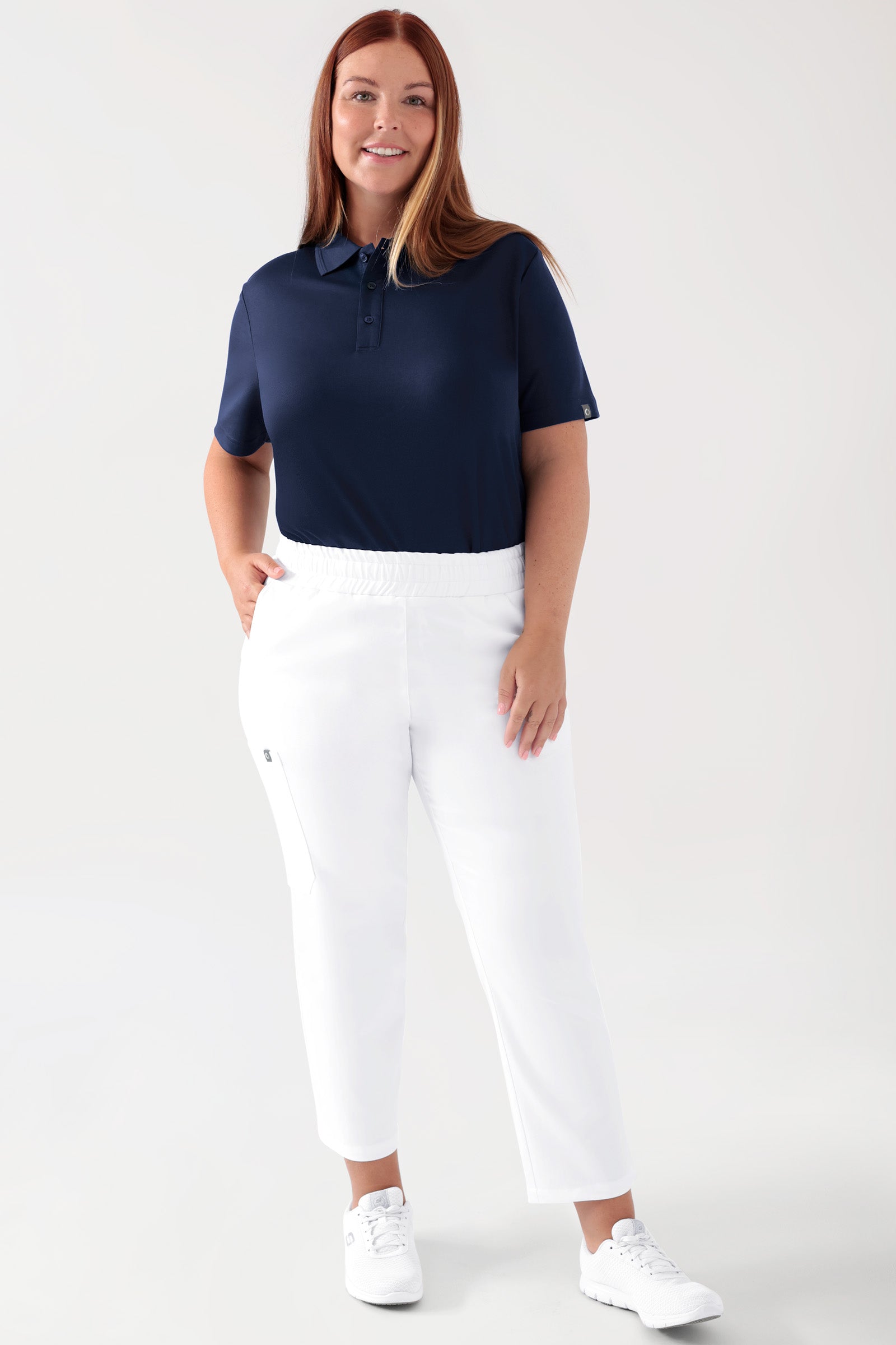 COMFY FLEX Pantalon Stretch mixte - 7/8 longueur blanc, Vue de face Le mannequin mesure 173 cm et porte la taille L