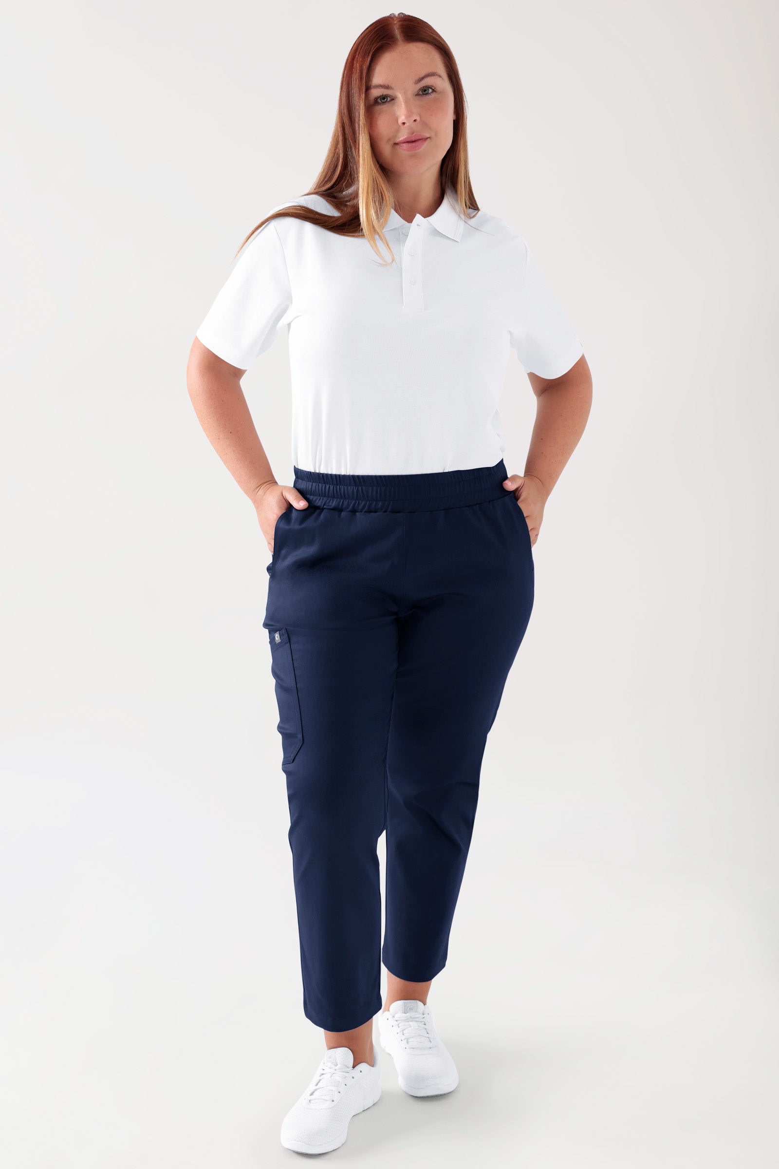 COMFY FLEX Pantalon Stretch mixte - 7/8 longueur navy, Vue de face Le mannequin mesure 173 cm et porte la taille L