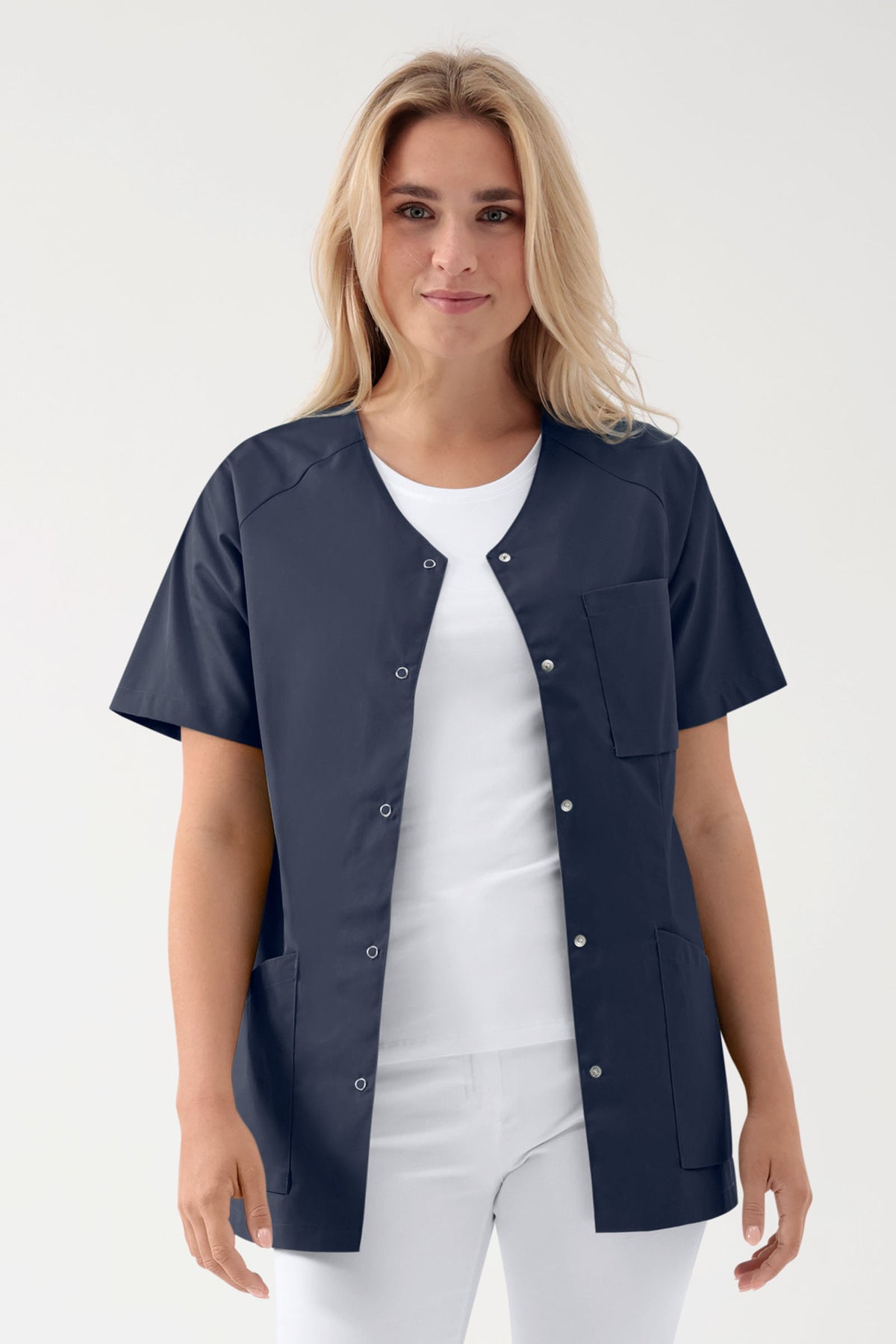 LA Blouse médicale femme - patte pressions navy, Vue de face