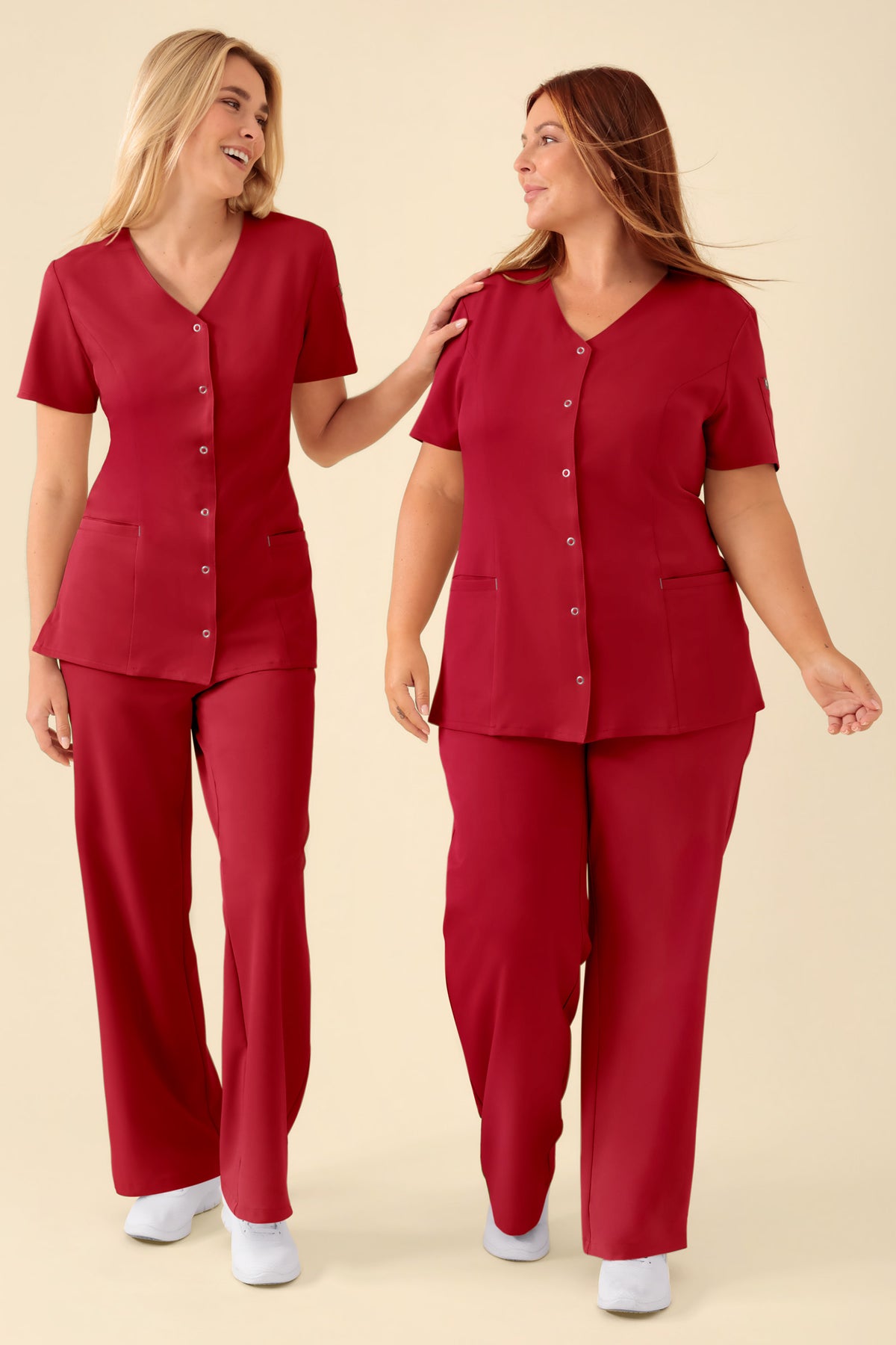 KAERE Blouse Femme - Patte de boutonnage rouge, Vue de face