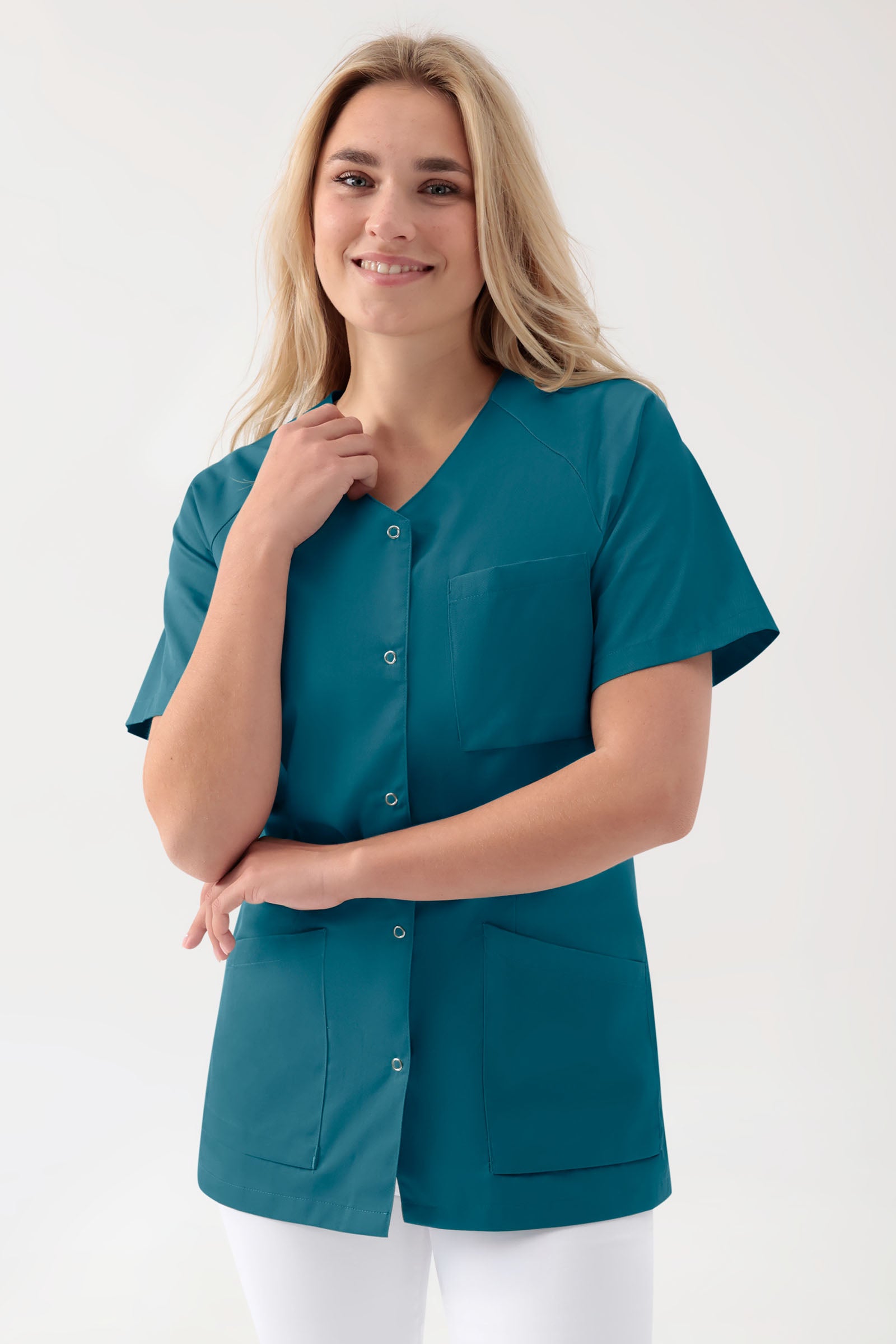 LA Blouse médicale femme - patte pressions pétrole