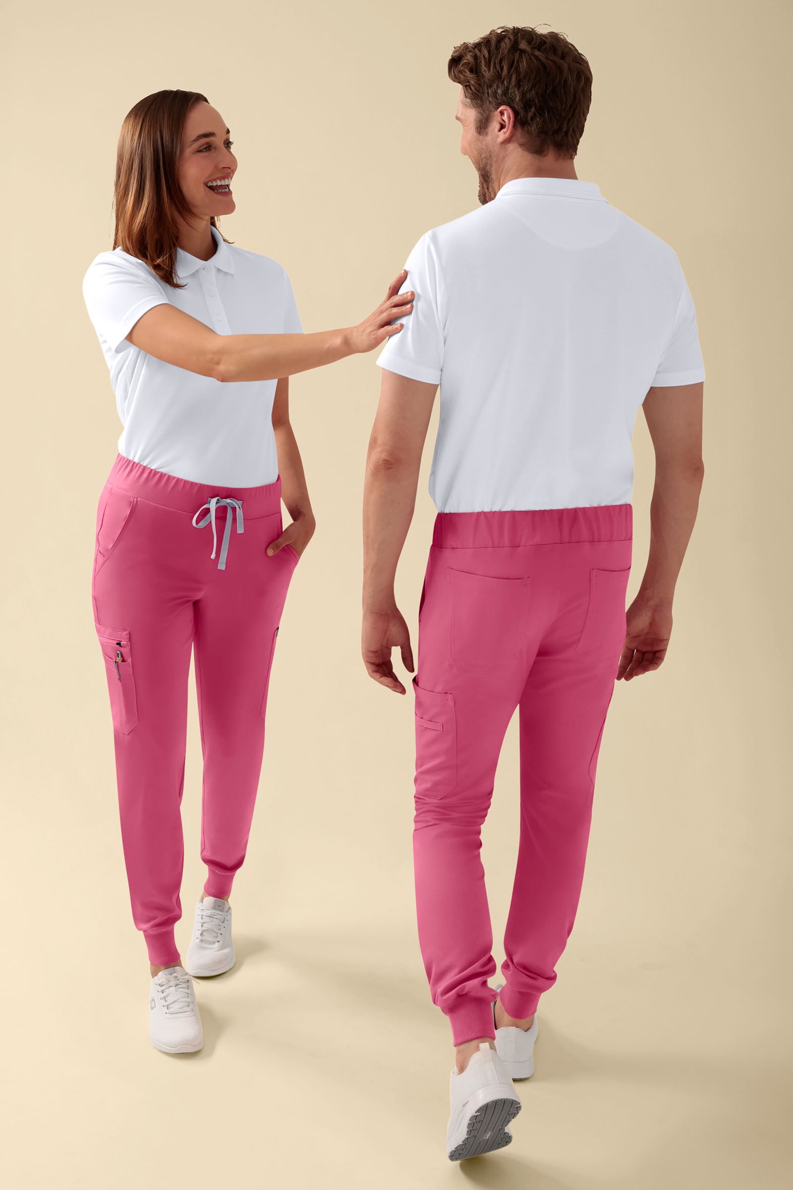 KAERE Pantalon Femme - avec poches cargo et ourlets côtelés bois de rose, Vue de face
