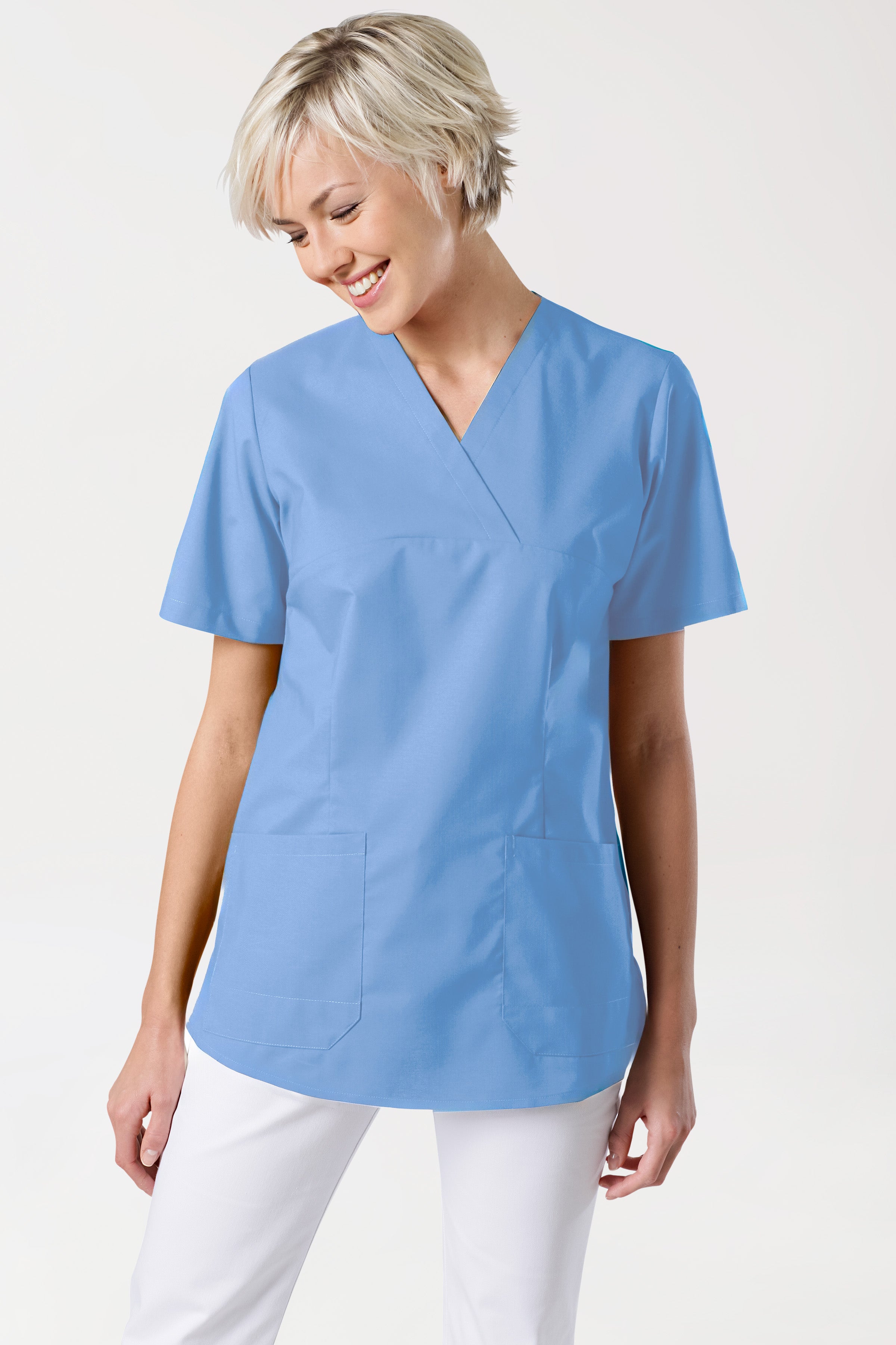 Tunique Stretch Femme - Col V bleu ciel, Vue de face
