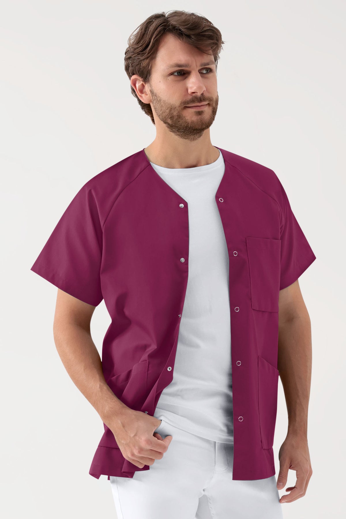 LA Blouse médicale homme - patte pressions berry, Vue de face
