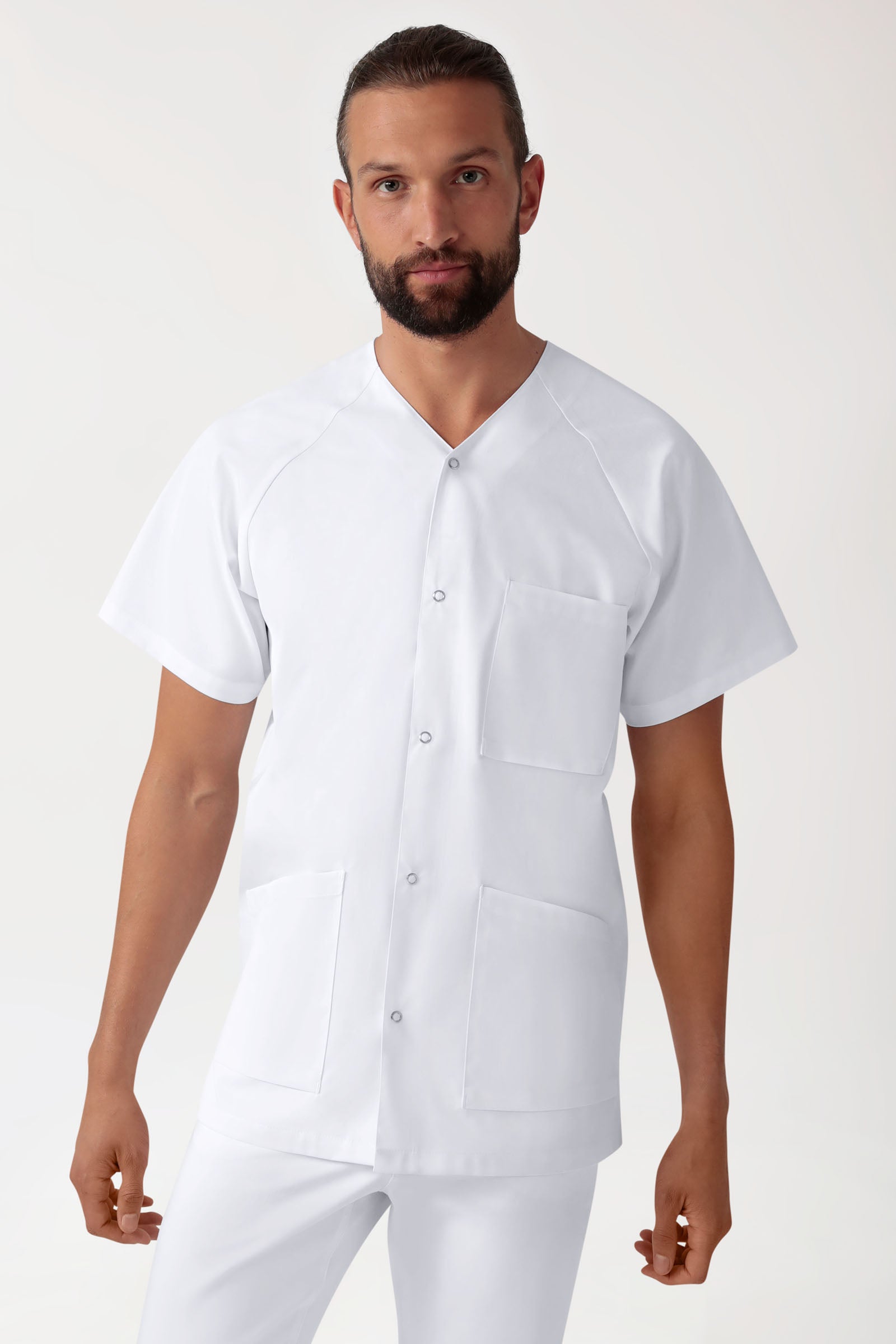 LA Blouse médicale homme - patte pressions blanc