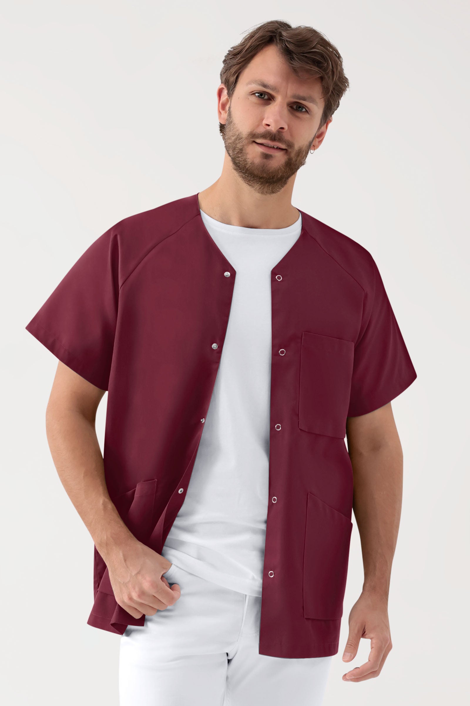 LA Blouse médicale homme - patte pressions bordeaux, Vue de face
