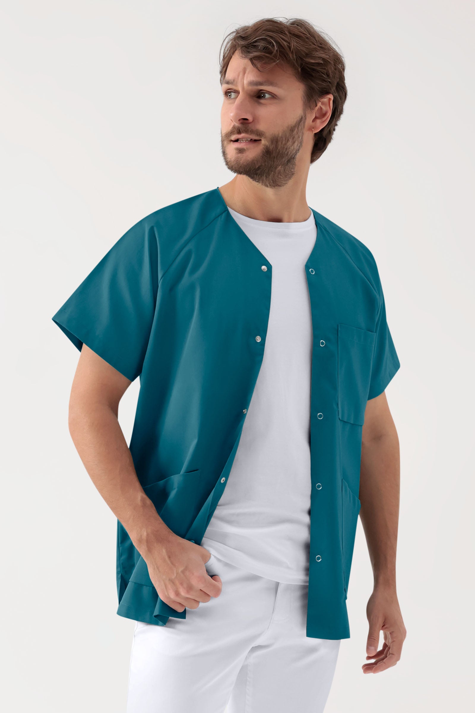 LA Blouse médicale homme - patte pressions pétrole