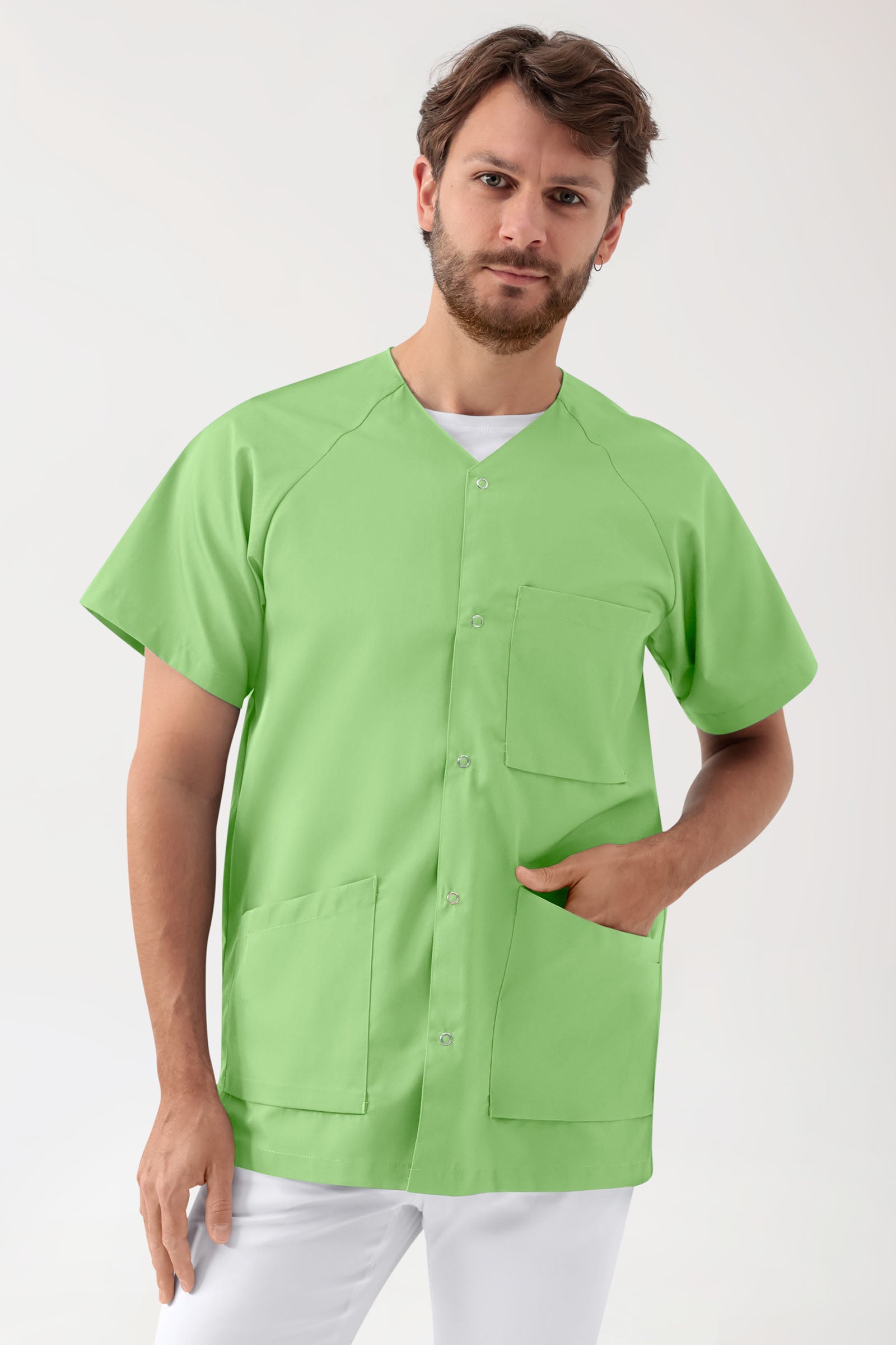 LA Blouse médicale homme - patte pressions vert pomme, Vue de face