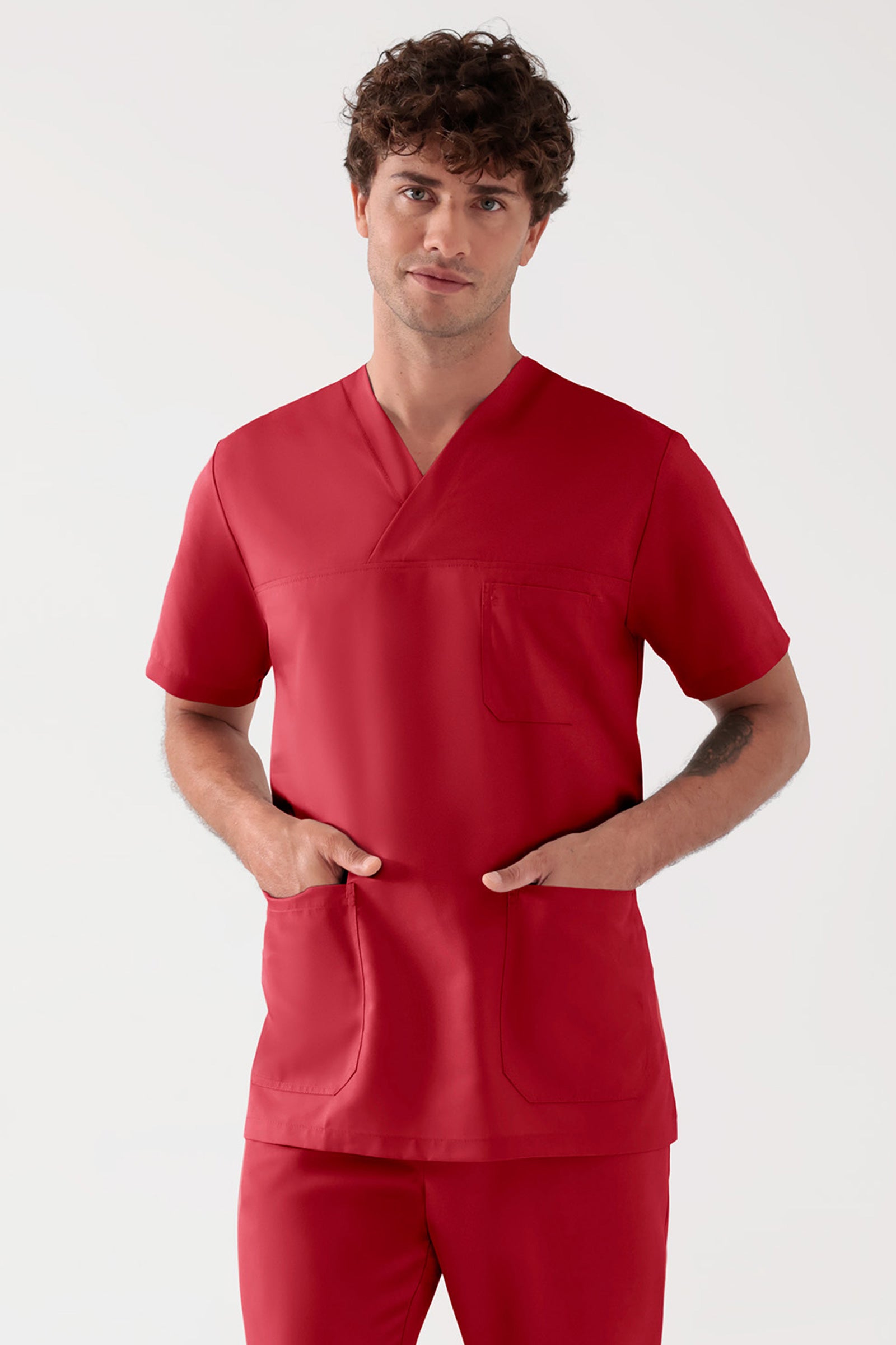 TENCEL™ Tunique Homme - Col V rouge