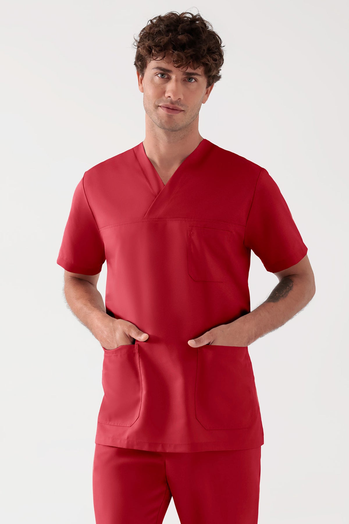 TENCEL™ Tunique Homme - Col V rouge, Vue de face