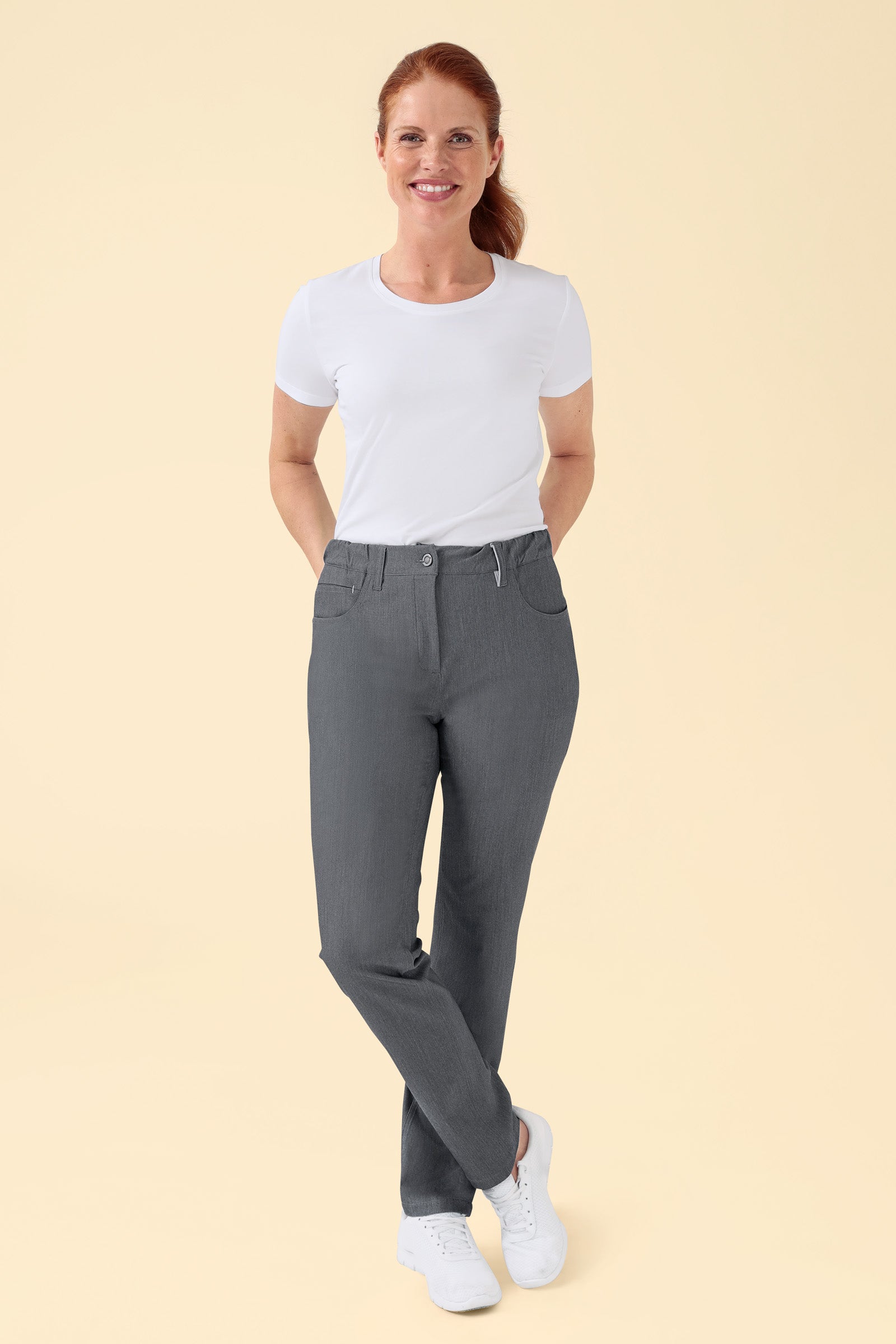KAERE Pantalon Femme - 5 poches gris chiné
