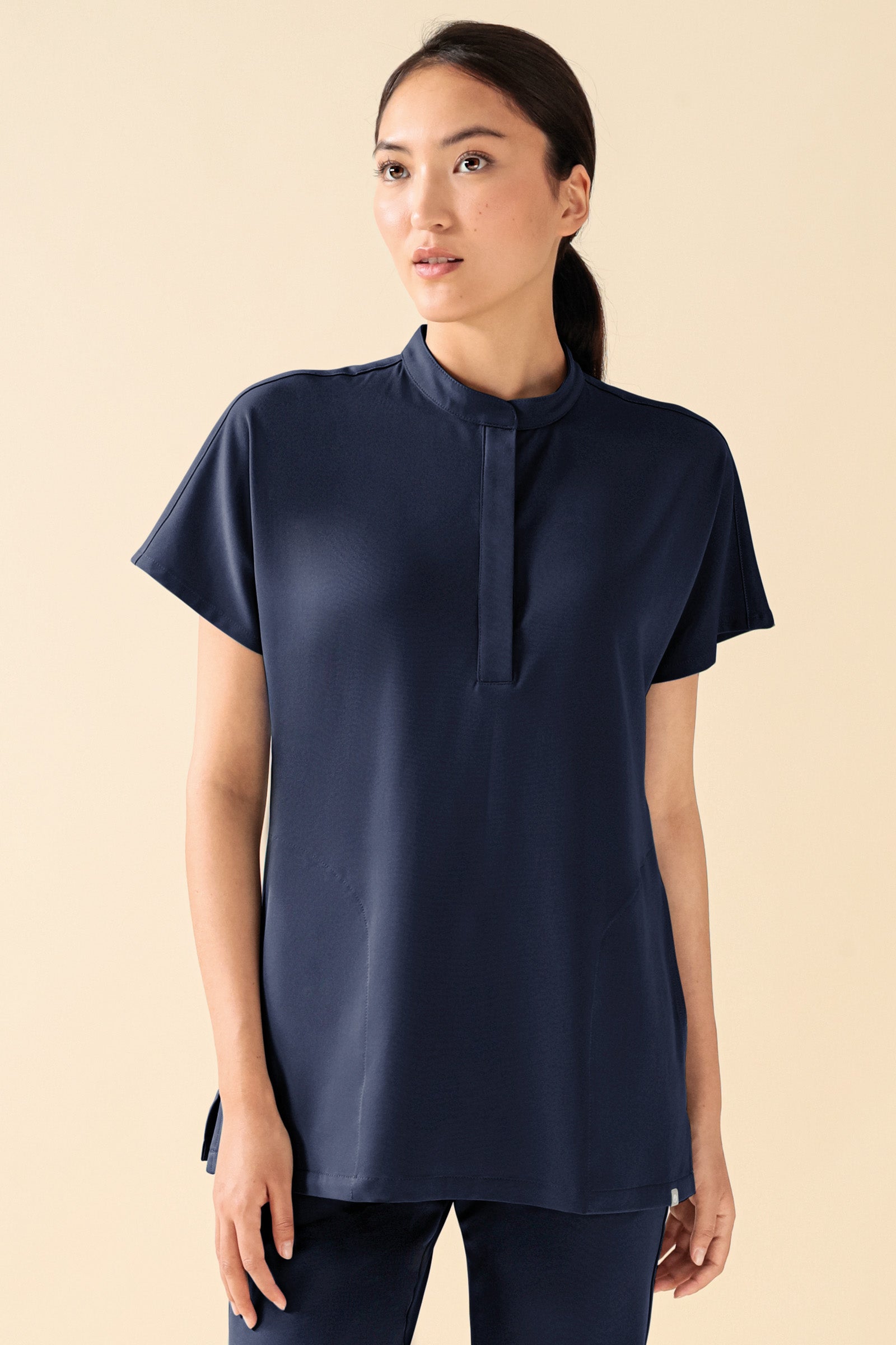 KAERE Tunique Femme - Col officier bleu navy