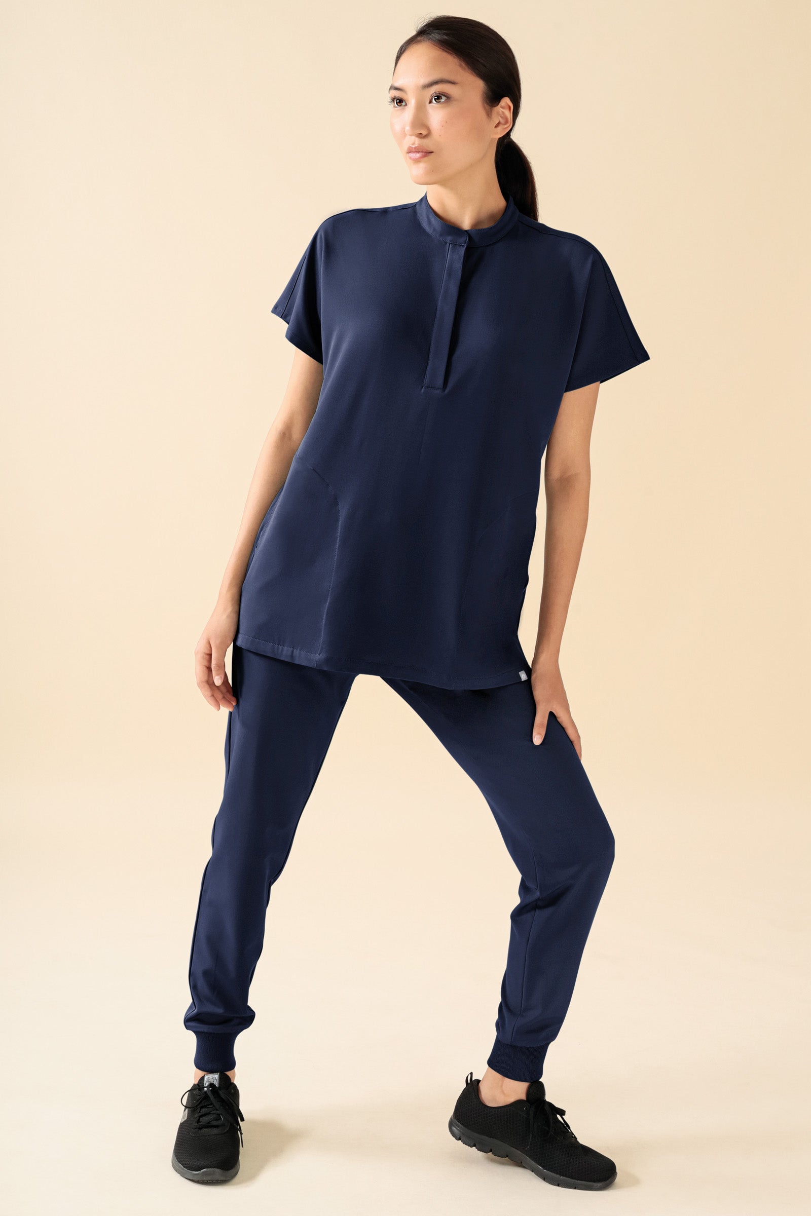 KAERE Tunique Femme - Col officier bleu navy