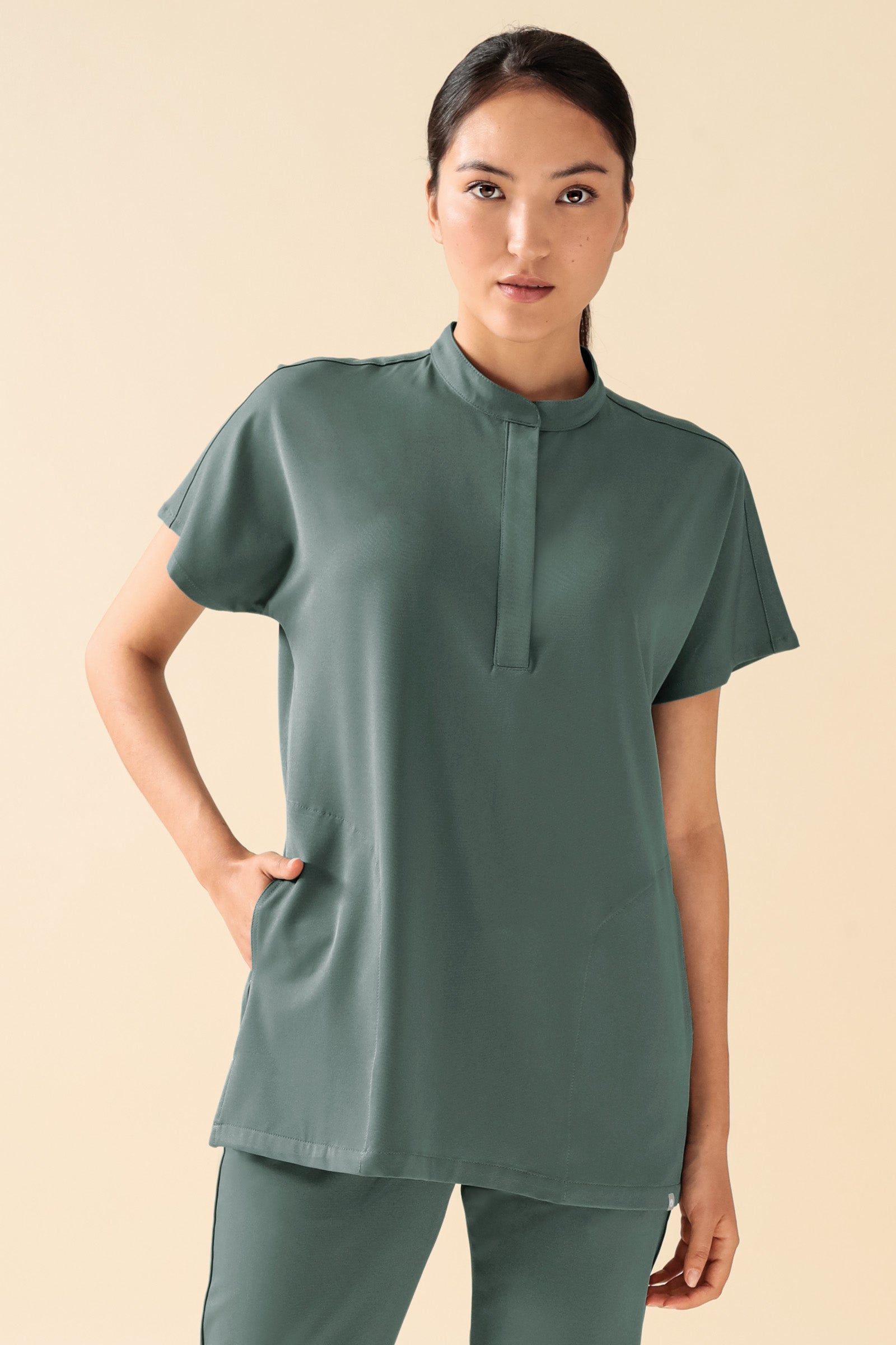 KAERE Tunique Femme - Col officier vert foncé