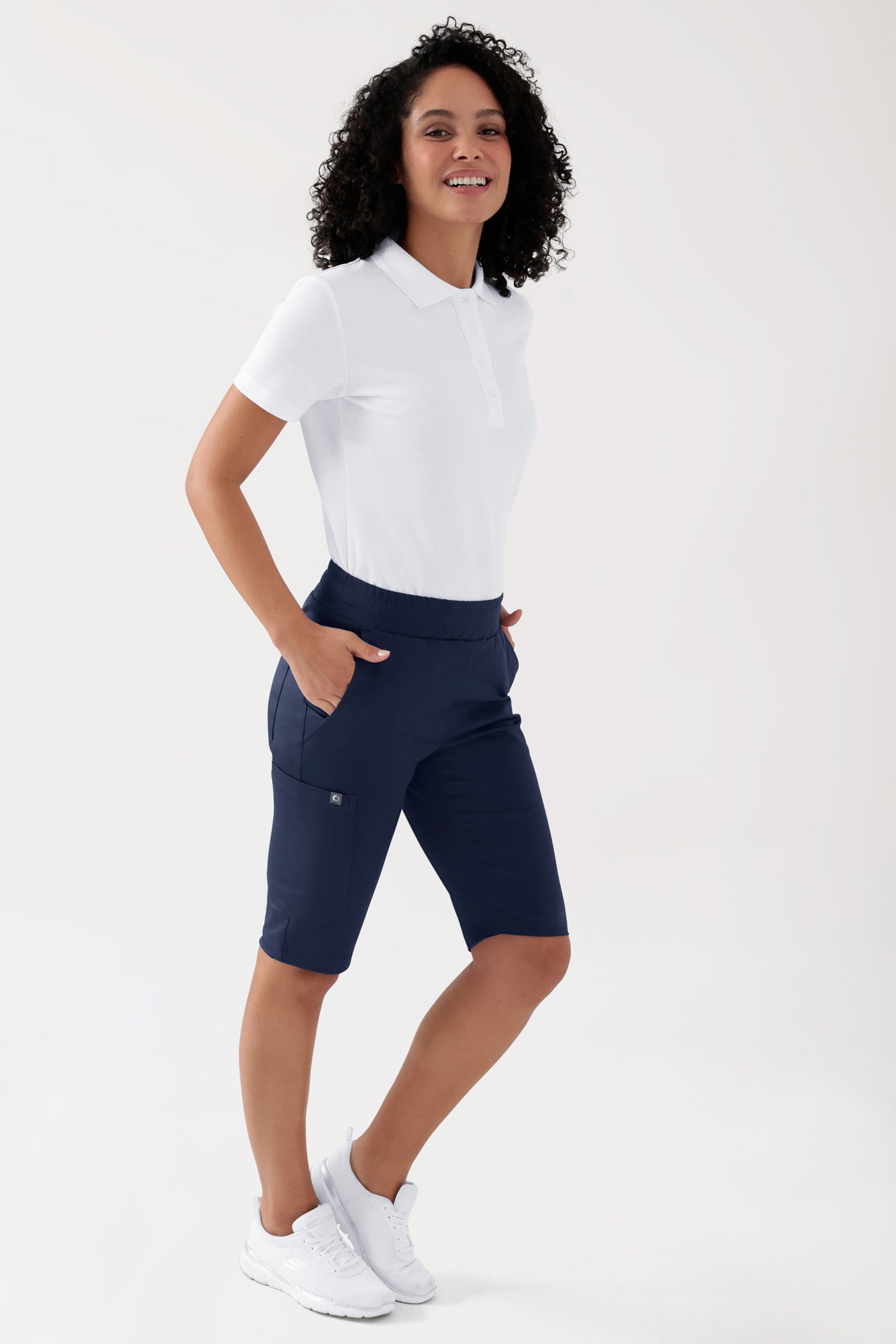 COMFY FLEX Pantalon Stretch mixte - bermuda navy, Vue de face Le mannequin mesure 175 cm et porte la taille S