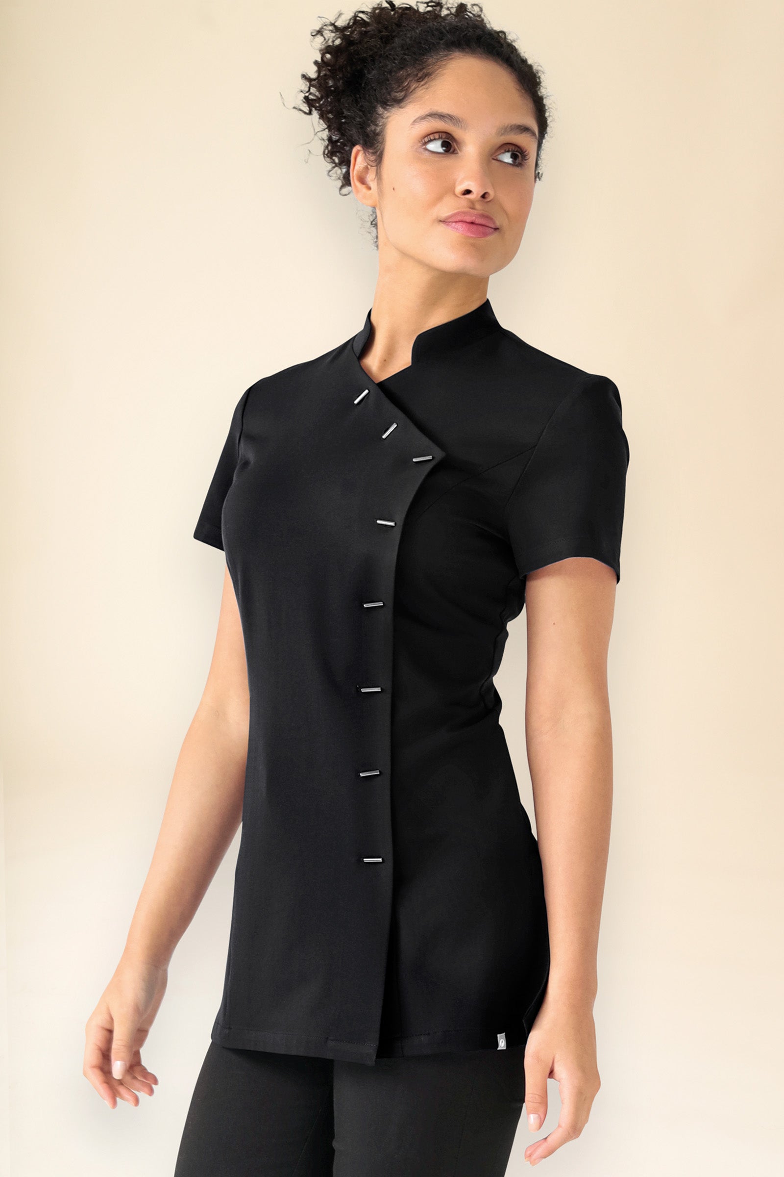 KAERE Blouse Femme - boutonnage asymétrique noir