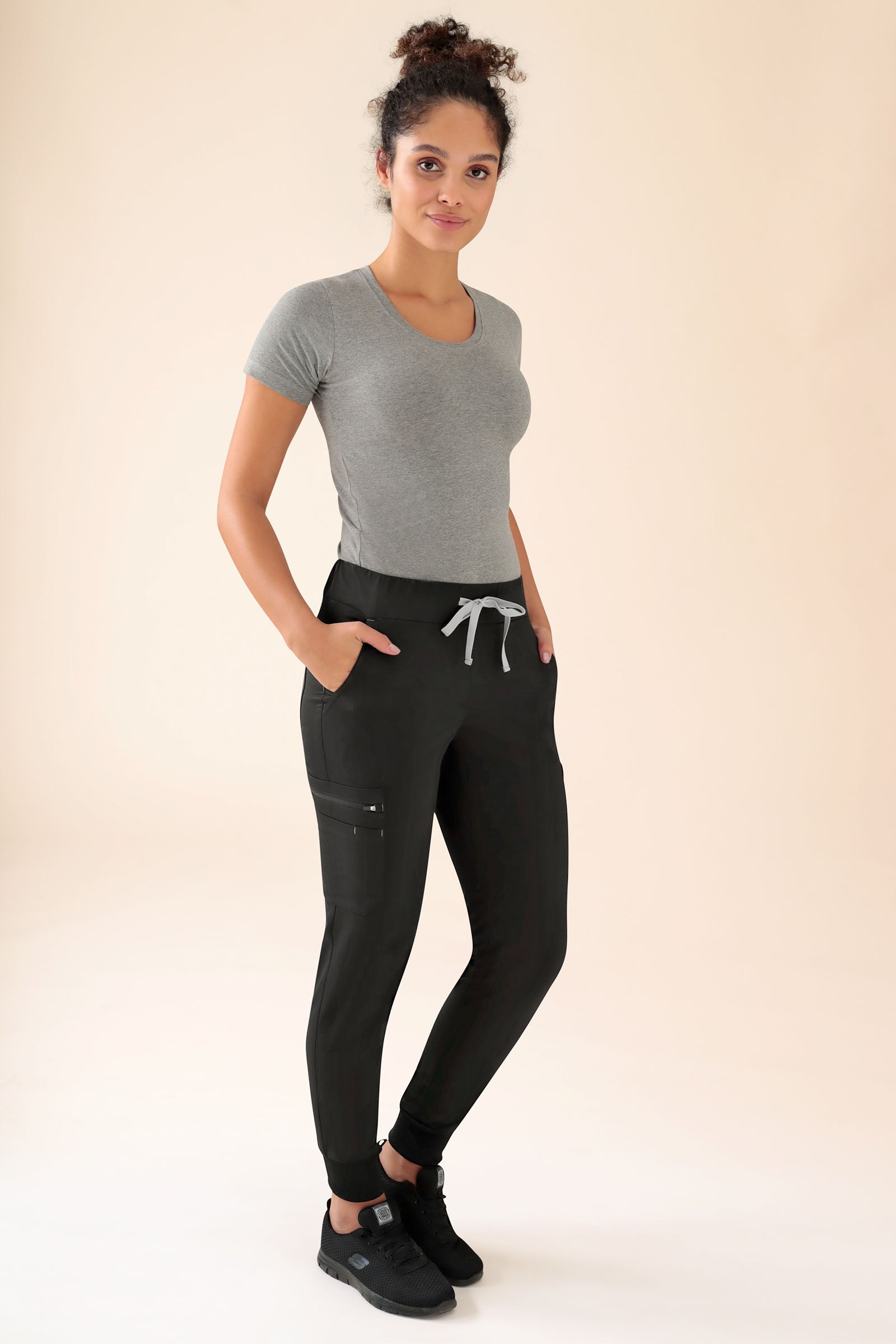 KAERE Pantalon Femme - avec poches cargo et ourlets côtelés noir
