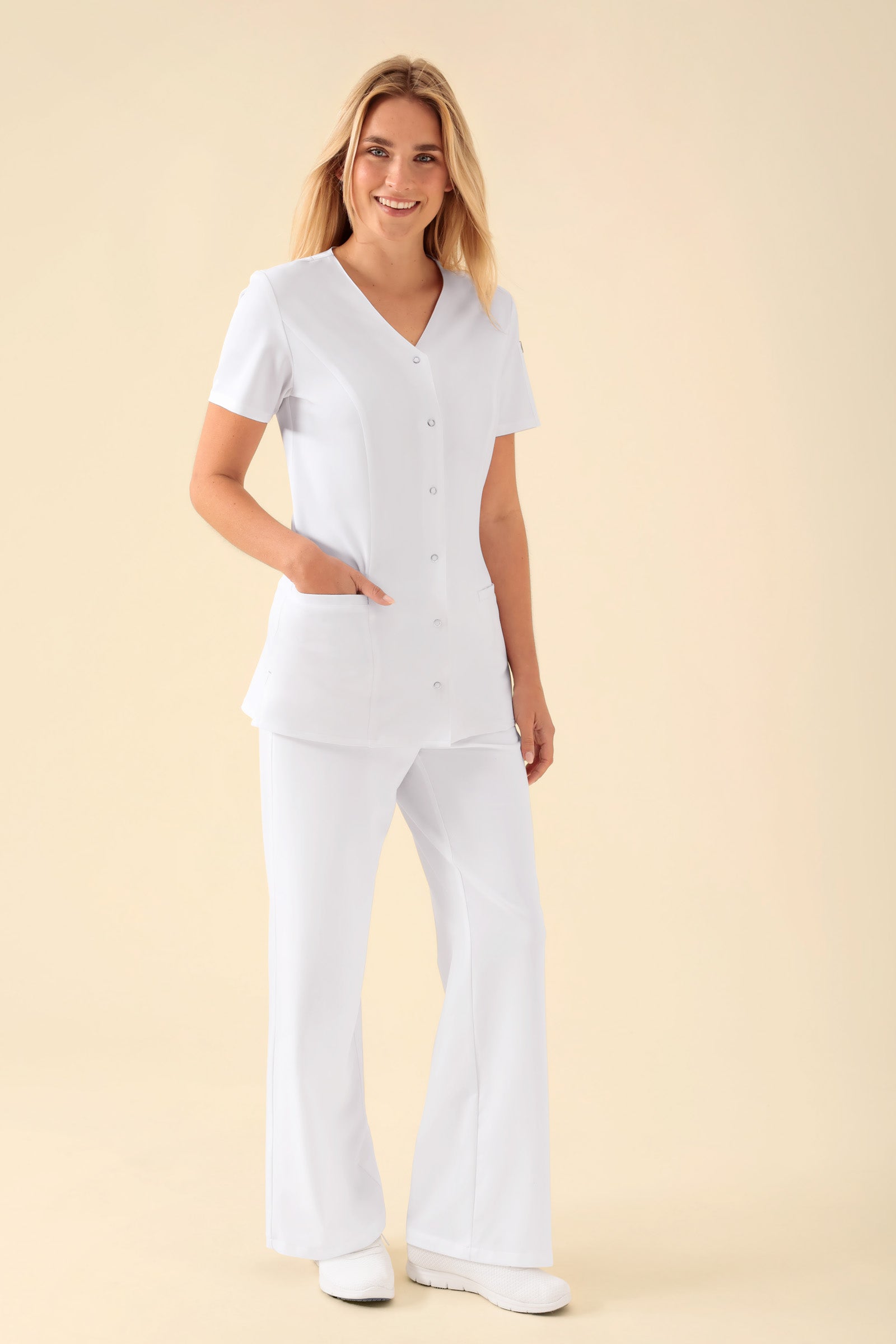 KAERE Blouse Femme - Patte de boutonnage blanc