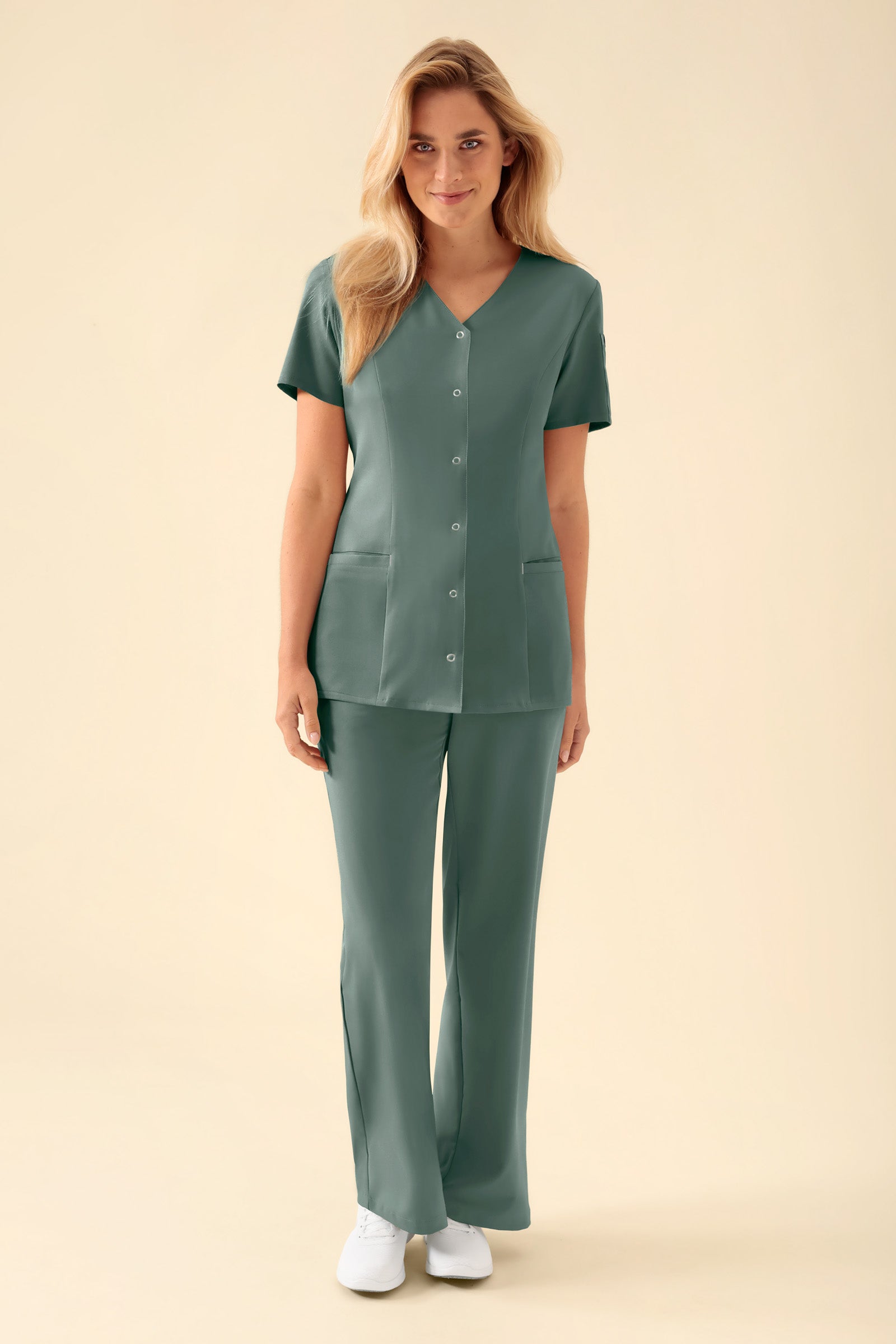 KAERE Blouse Femme - Patte de boutonnage vert foncé