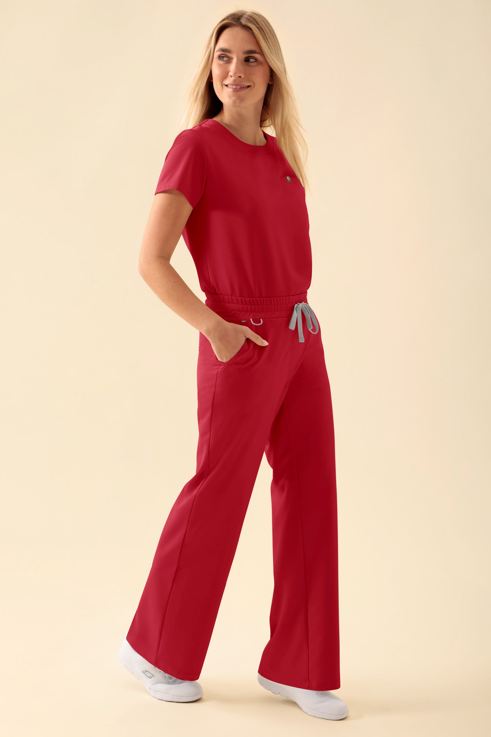 KAERE Pantalon Femme - large jambe rouge