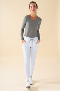 KAERE Pantalon Femme - ourlets côtelés et sans poches cargo blanc