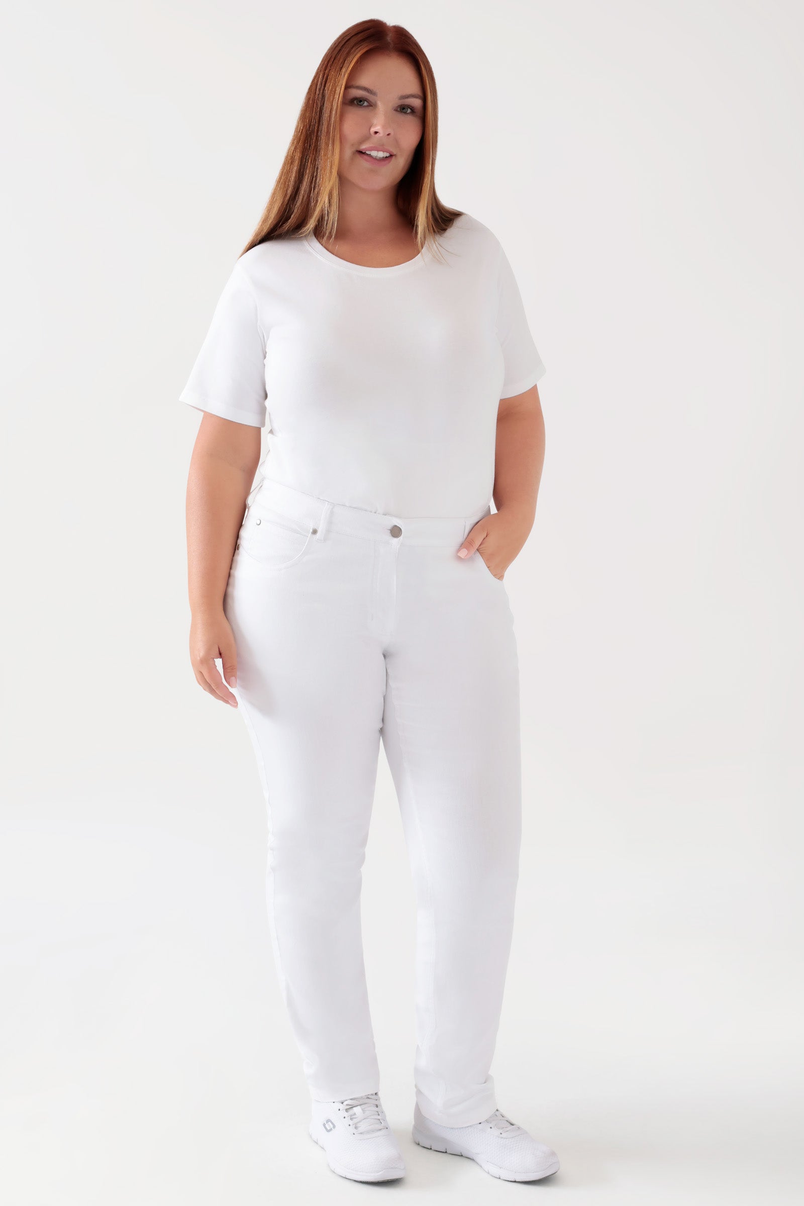 Pantalon 5 poches Femme - look jean blanc, Vue de face