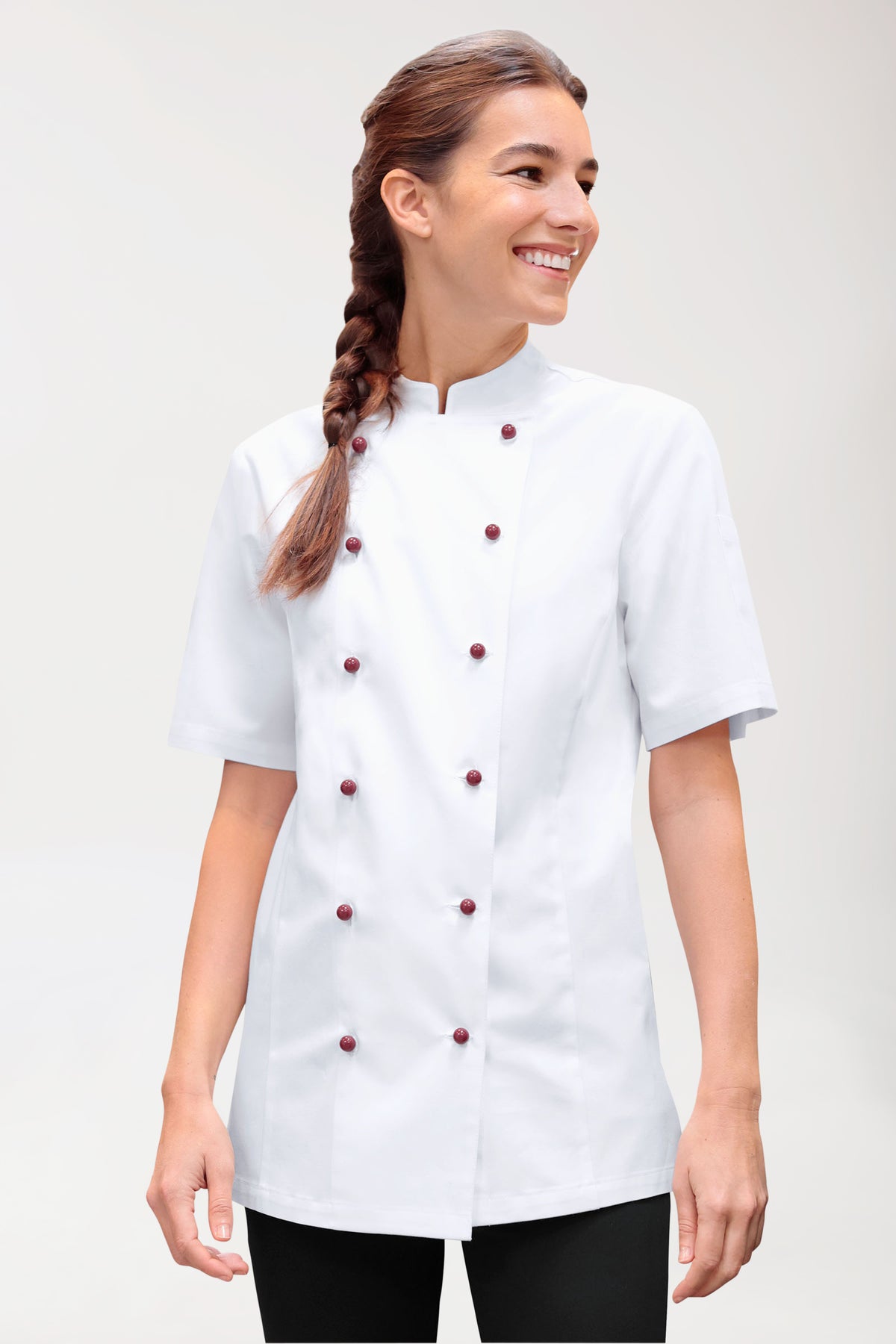 Gastro Veste de cuisine Femme - Patte 6 boutons - Manche courte blanc, Vue de face