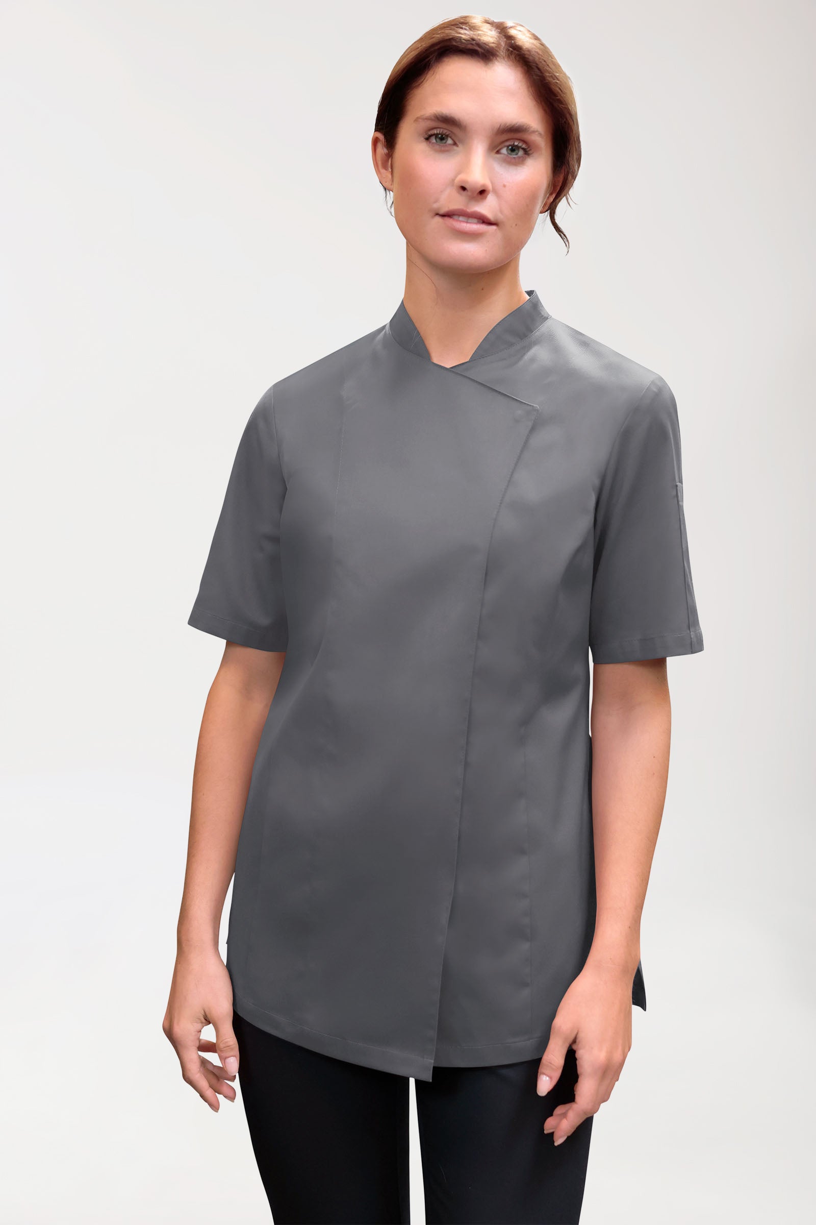 Gastro Veste de cuisine Femme - Manche courte gris granit, Vue de face
