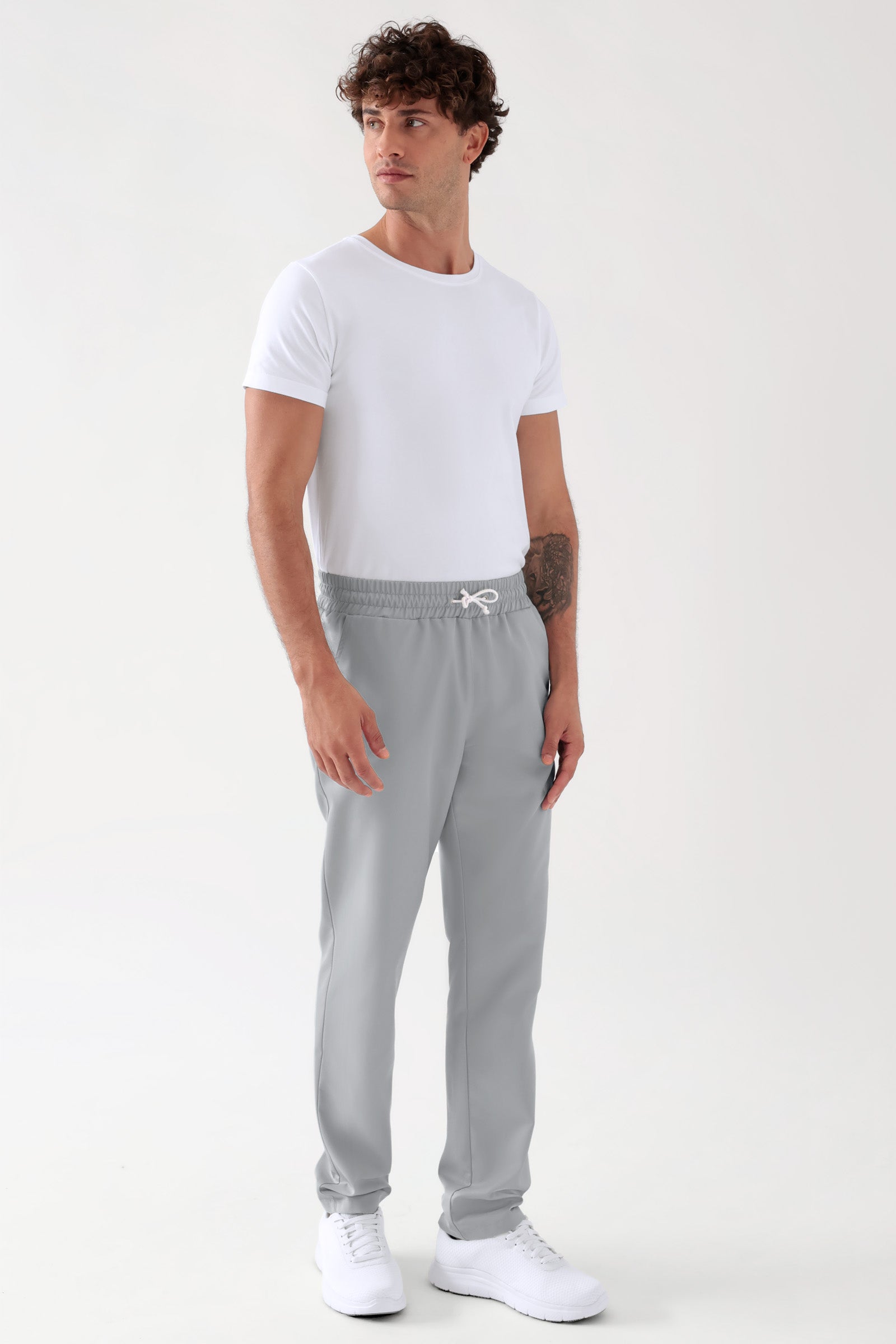 TENCEL™ Pantalon mixte - Ceinture élastique gris perle, Vue de face