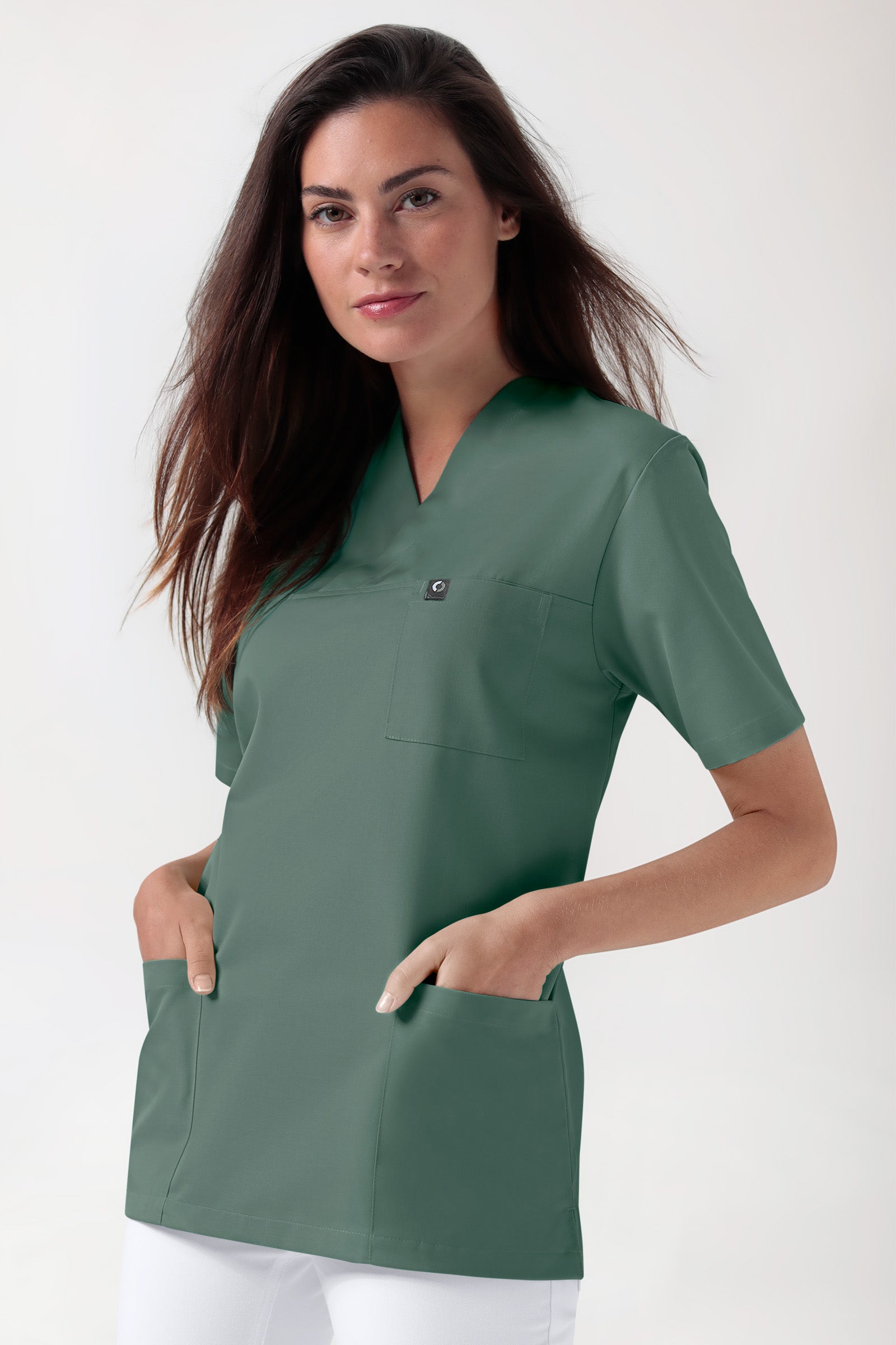 GREEN Tunique Stretch mixte - Décolleté V vert foncé, Vue de face