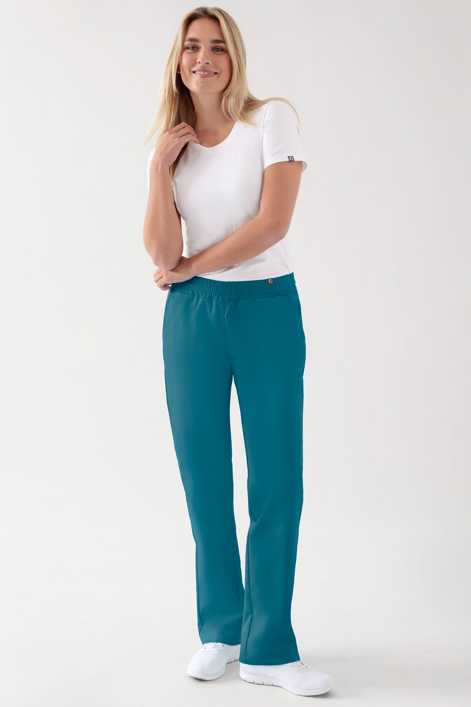 JUST STRONG Pantalon Femme - Ceinture élastiquée vert pétrole, Vue de face