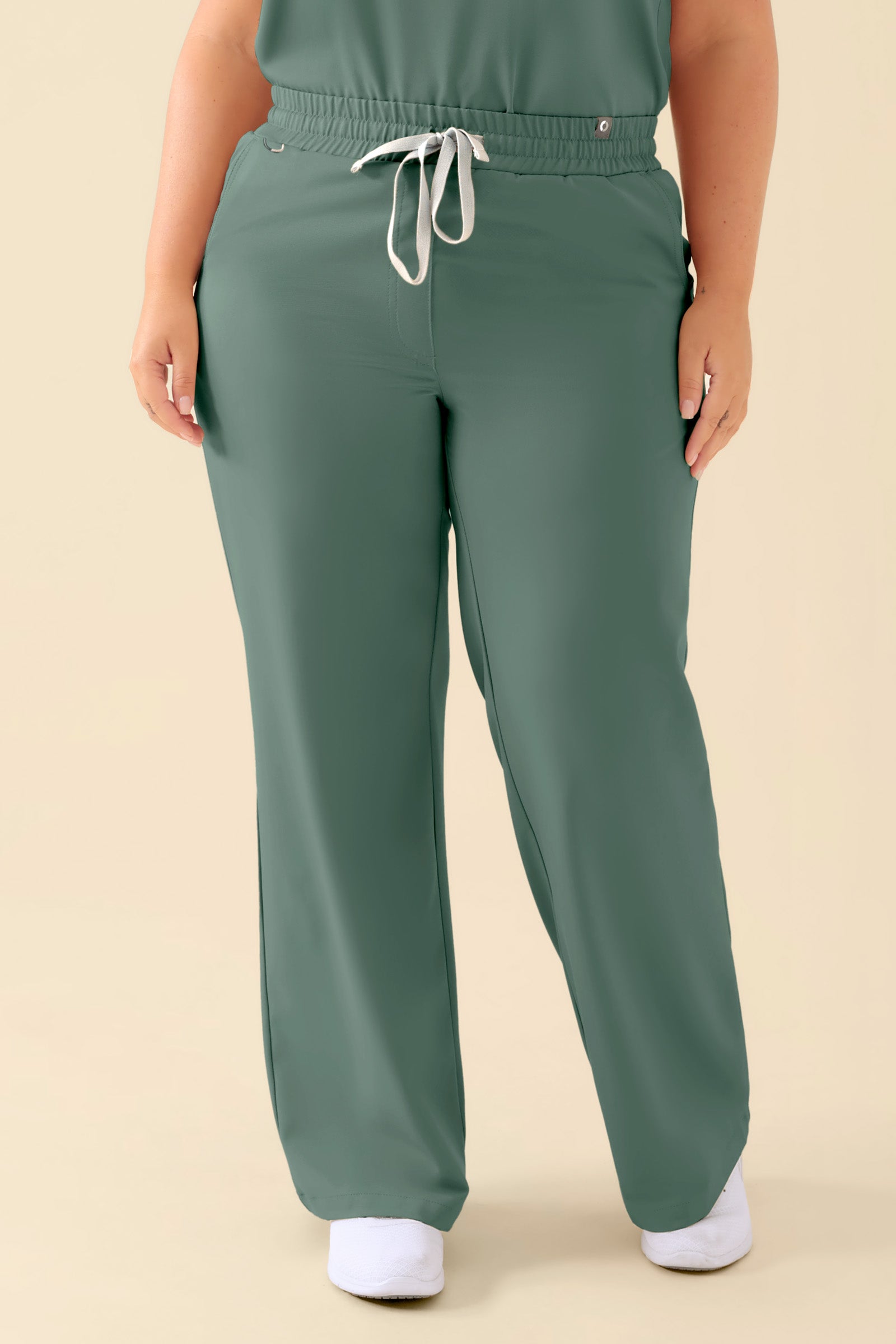 KAERE Pantalon Femme - large jambe vert foncé, Vue de face