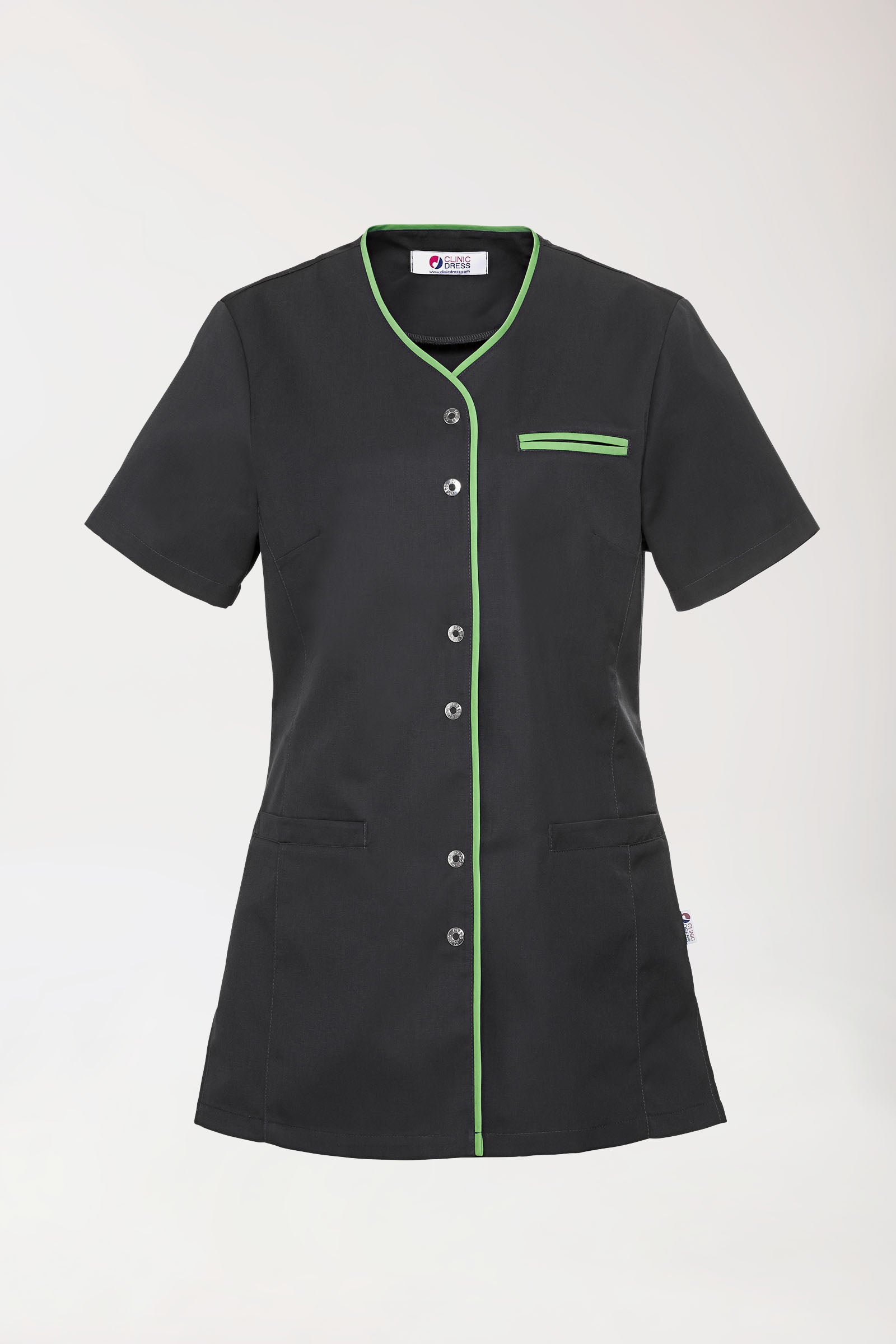 Blouse Beauté Femme - Boutonnée anthracite/vert pomme, Vue de face