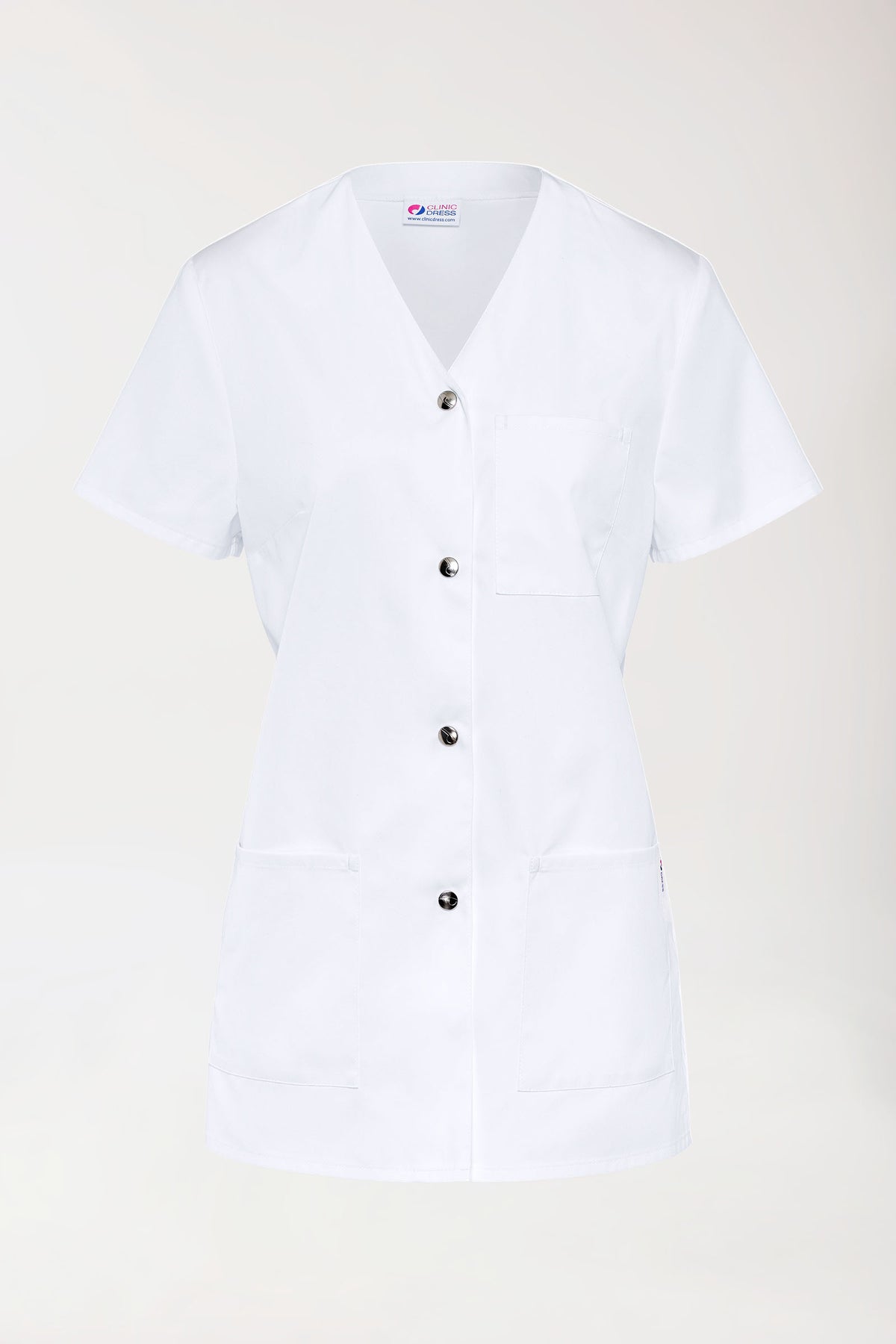 Blouse Beauté Femme - Décolleté V - Patte de boutons-pression blanc