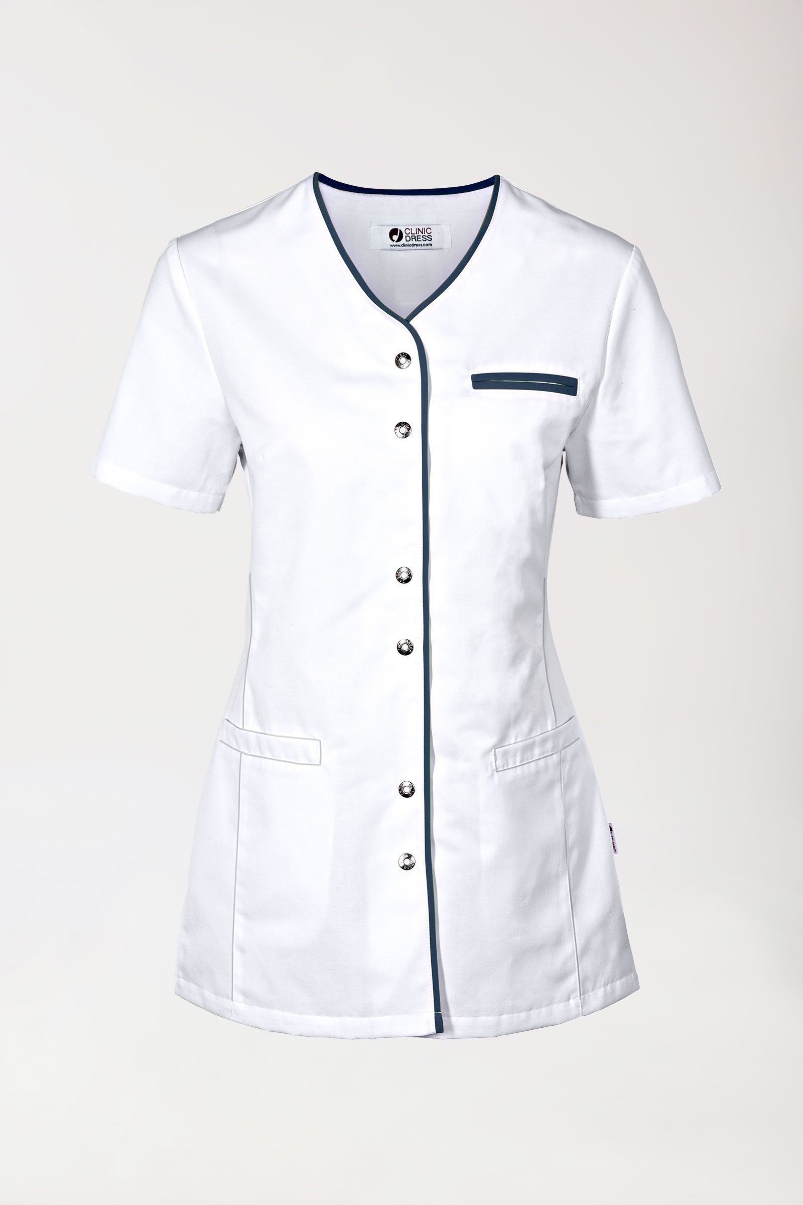 Blouse Beauté Femme - Boutonnée blanc/bleu navy