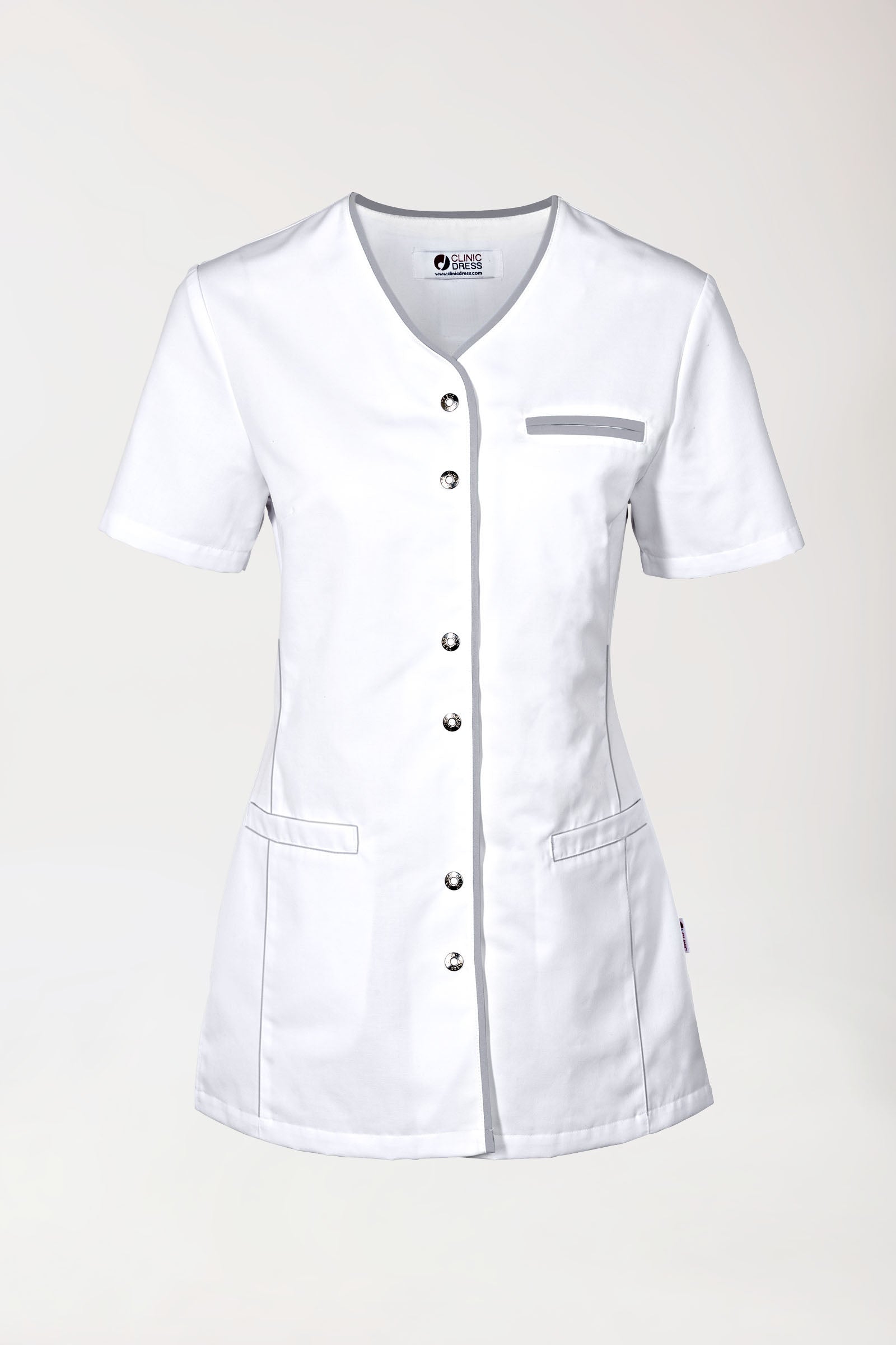 Blouse Beauté Femme - Boutonnée blanc/gris