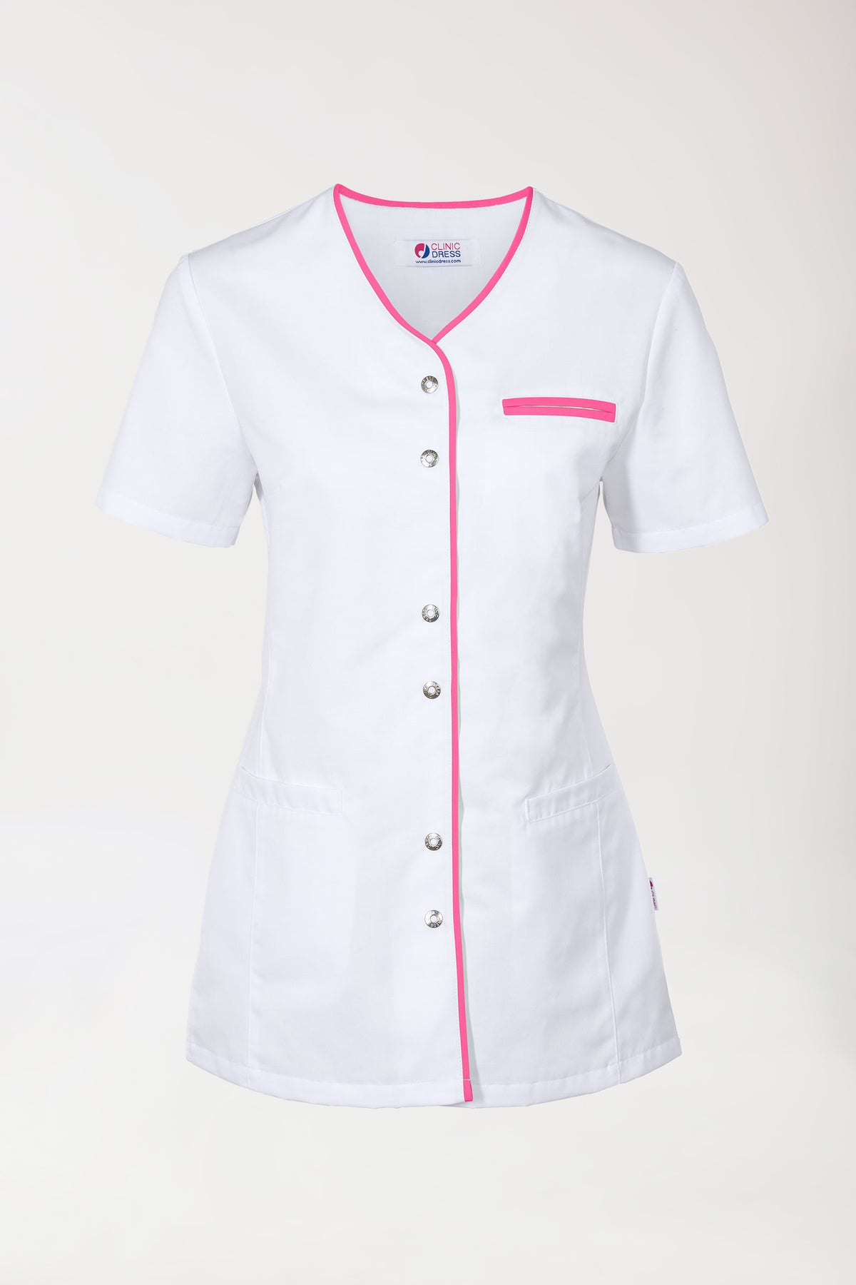 Blouse Beauté Femme - Boutonnée blanc/pink, Vue de face