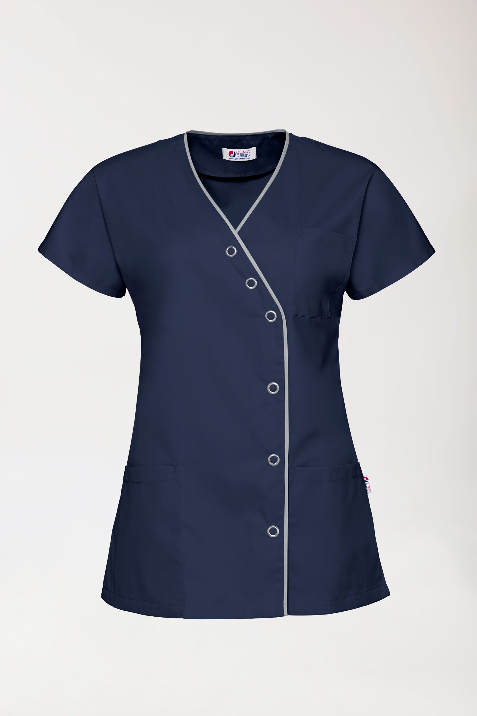 Blouse Beauté Femme - Patte pressions asymétrique bleu navy/gris