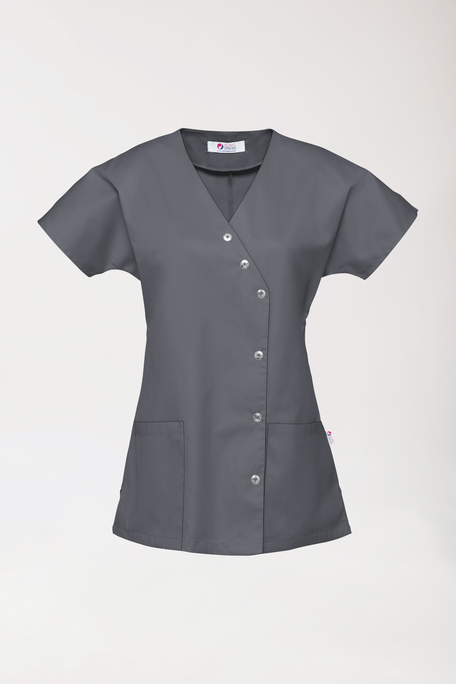 Blouse Beauté Femme - Patte pressions asymétrique gris granit