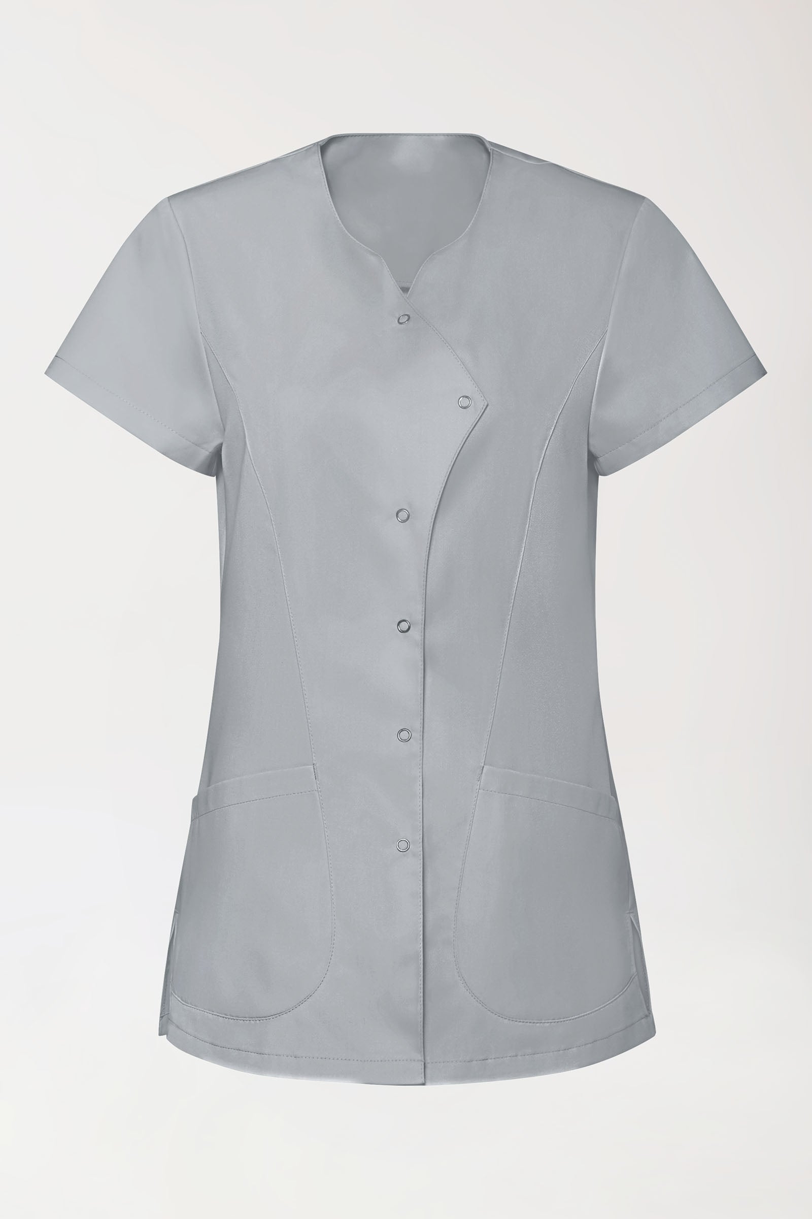GREEN Blouse Stretch Femme - patte de boutonnage asymétrique gris perle
