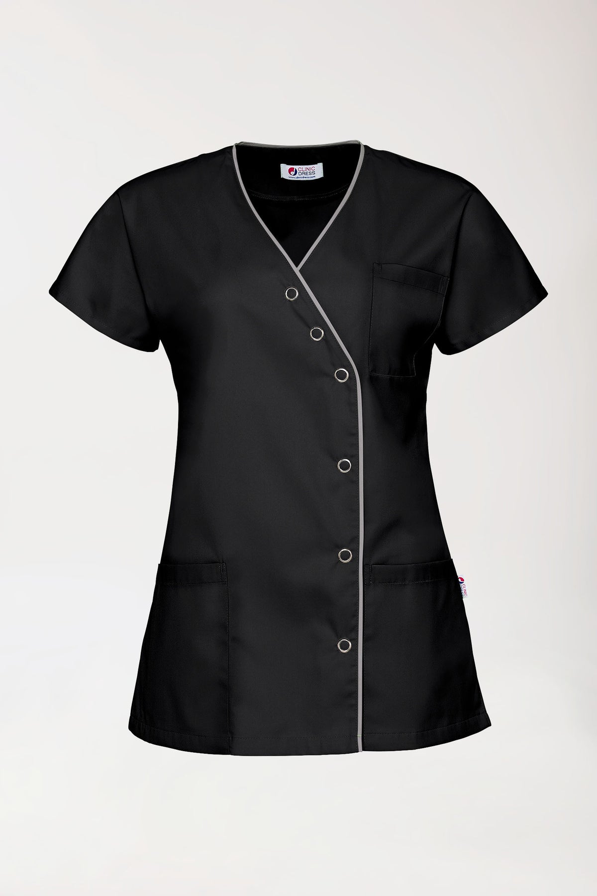 Blouse Beauté Femme - Patte pressions asymétrique noir/gris