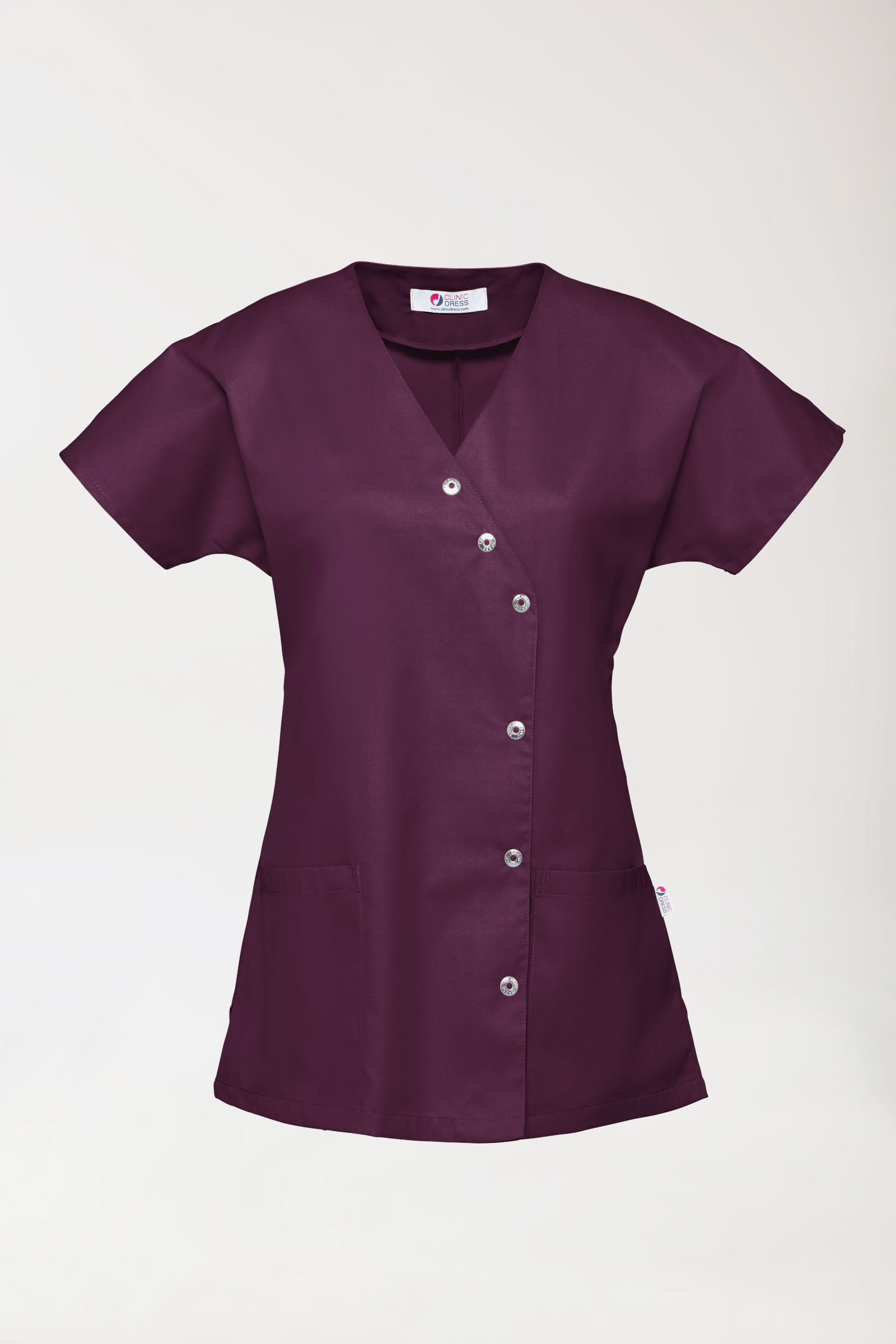 Blouse Beauté Femme - Patte pressions asymétrique prune, Vue de face