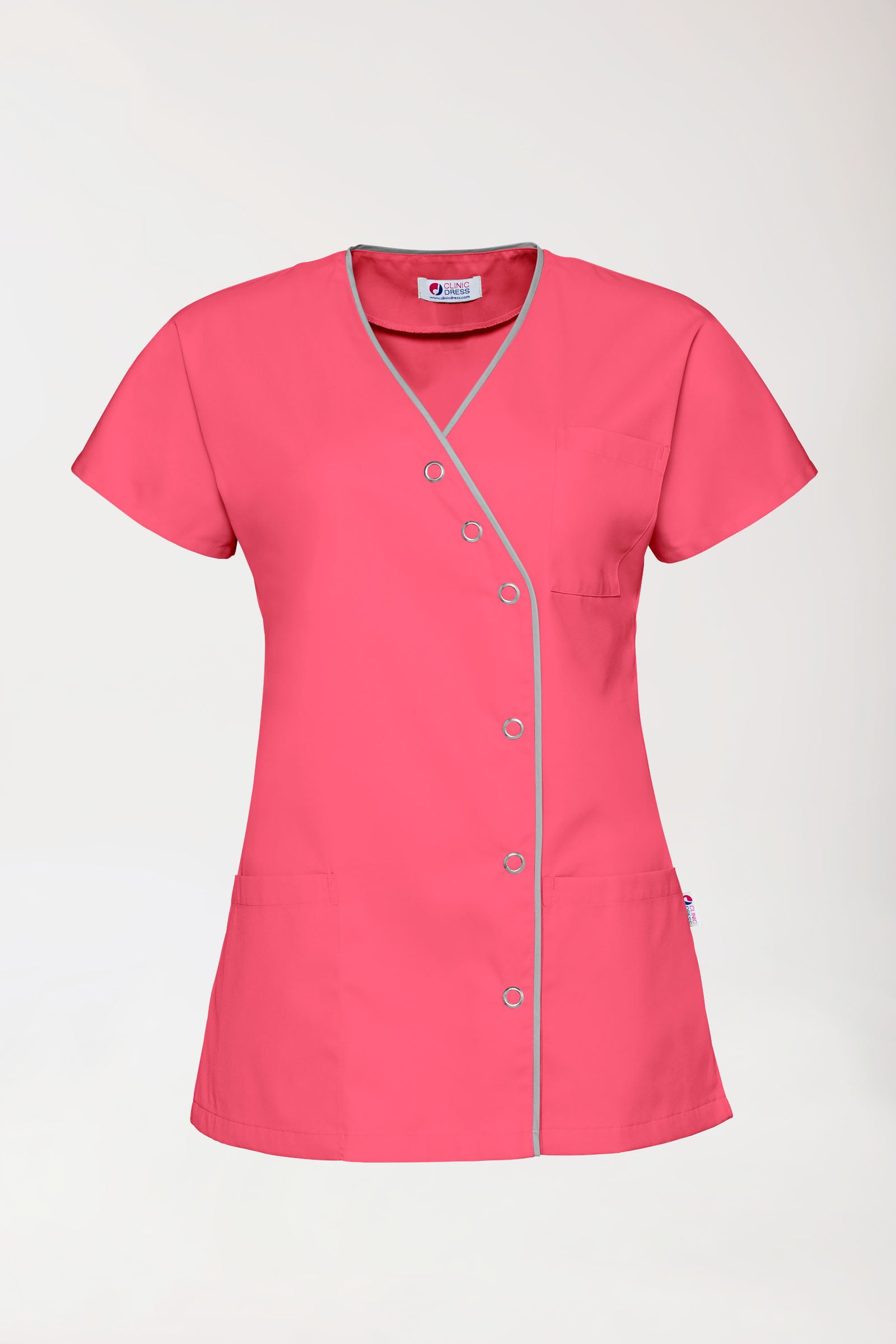Blouse Beauté Femme - Patte pressions asymétrique rose lipstick/gris