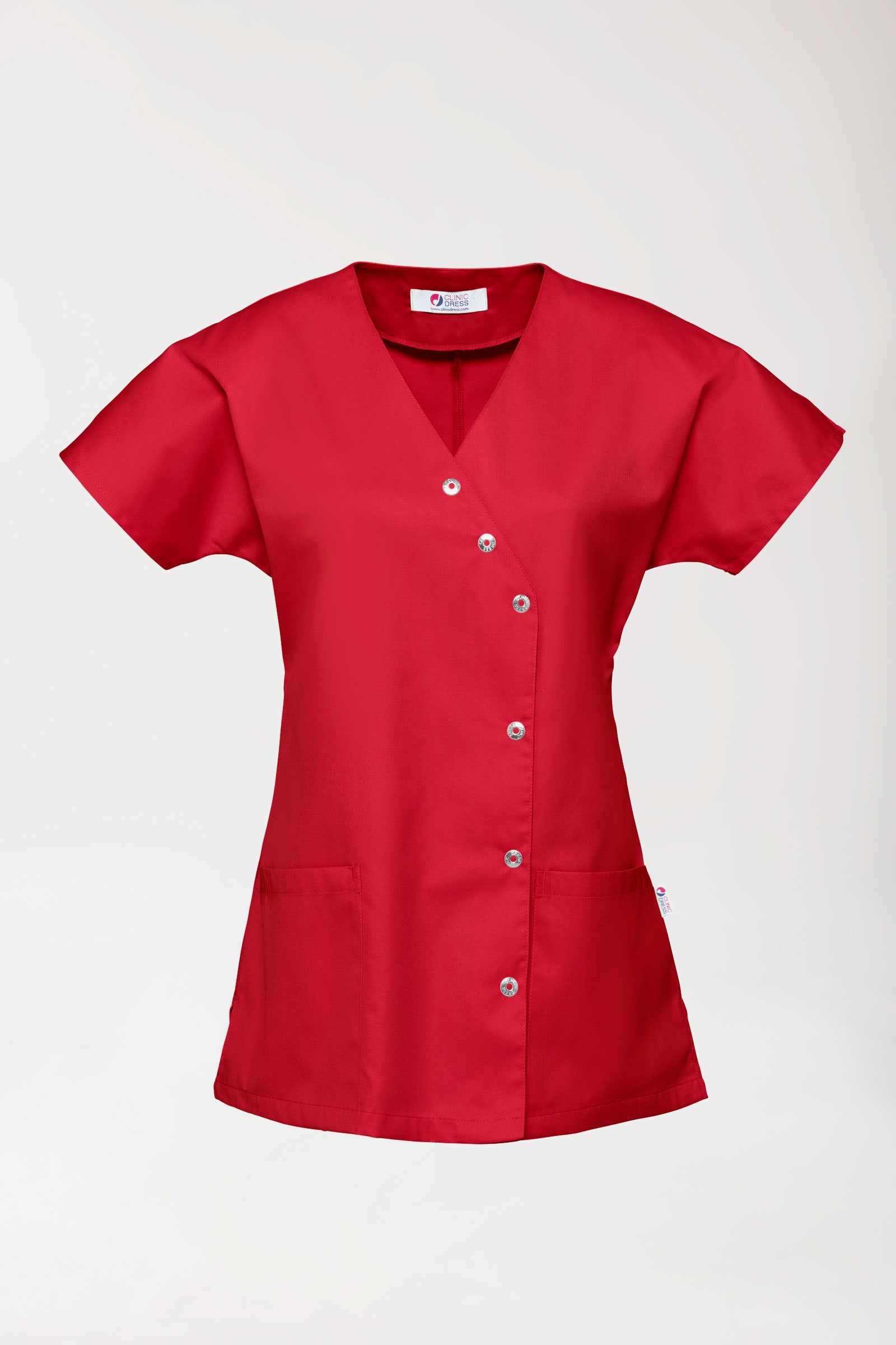 Blouse Beauté Femme - Patte pressions asymétrique rouge