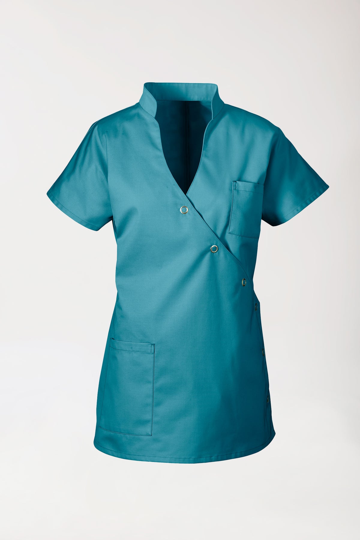 JUST STRONG Blouse Femme - Patte de boutonnage vert pétrole, Vue de face