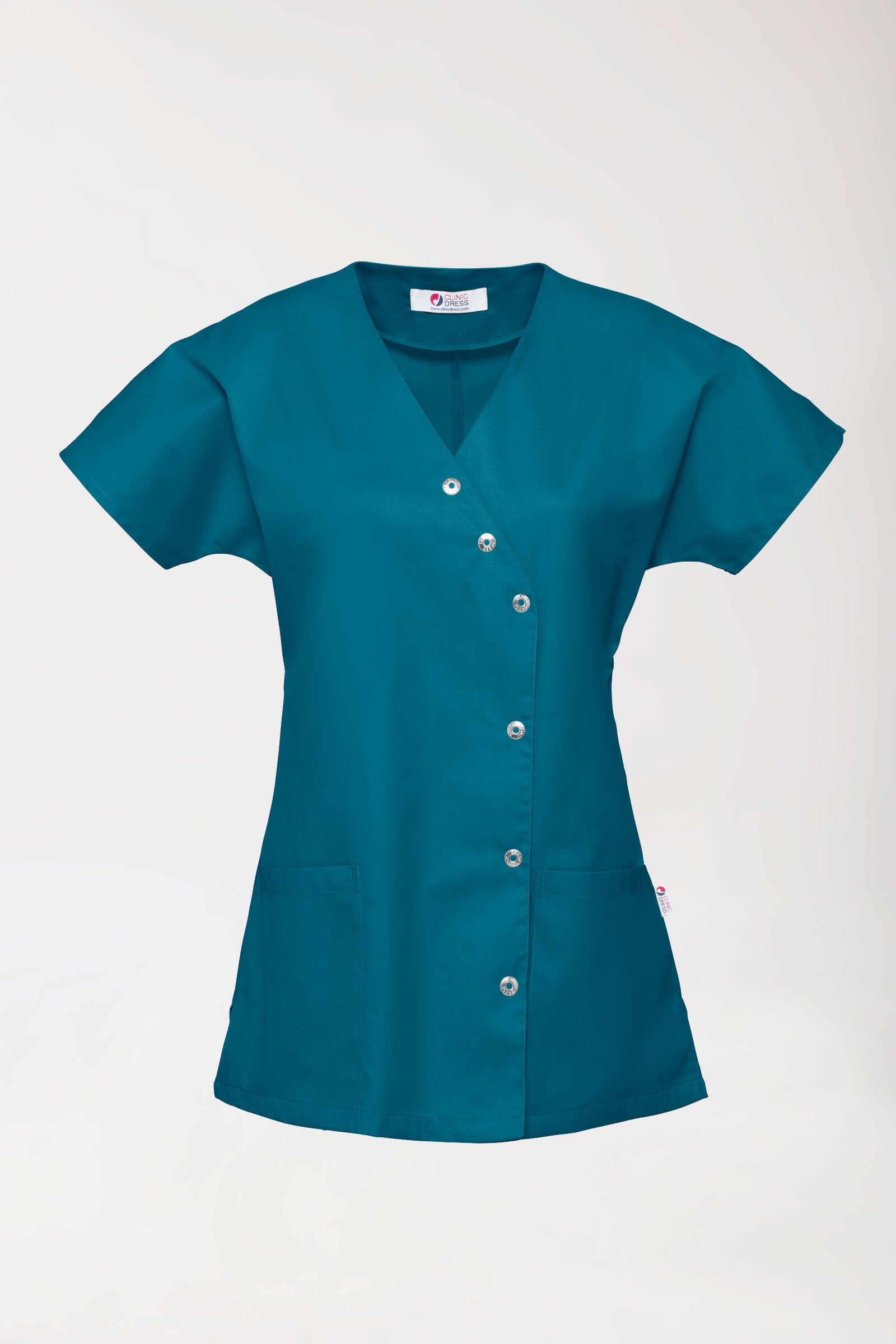 Blouse Beauté Femme - Patte pressions asymétrique vert pétrole