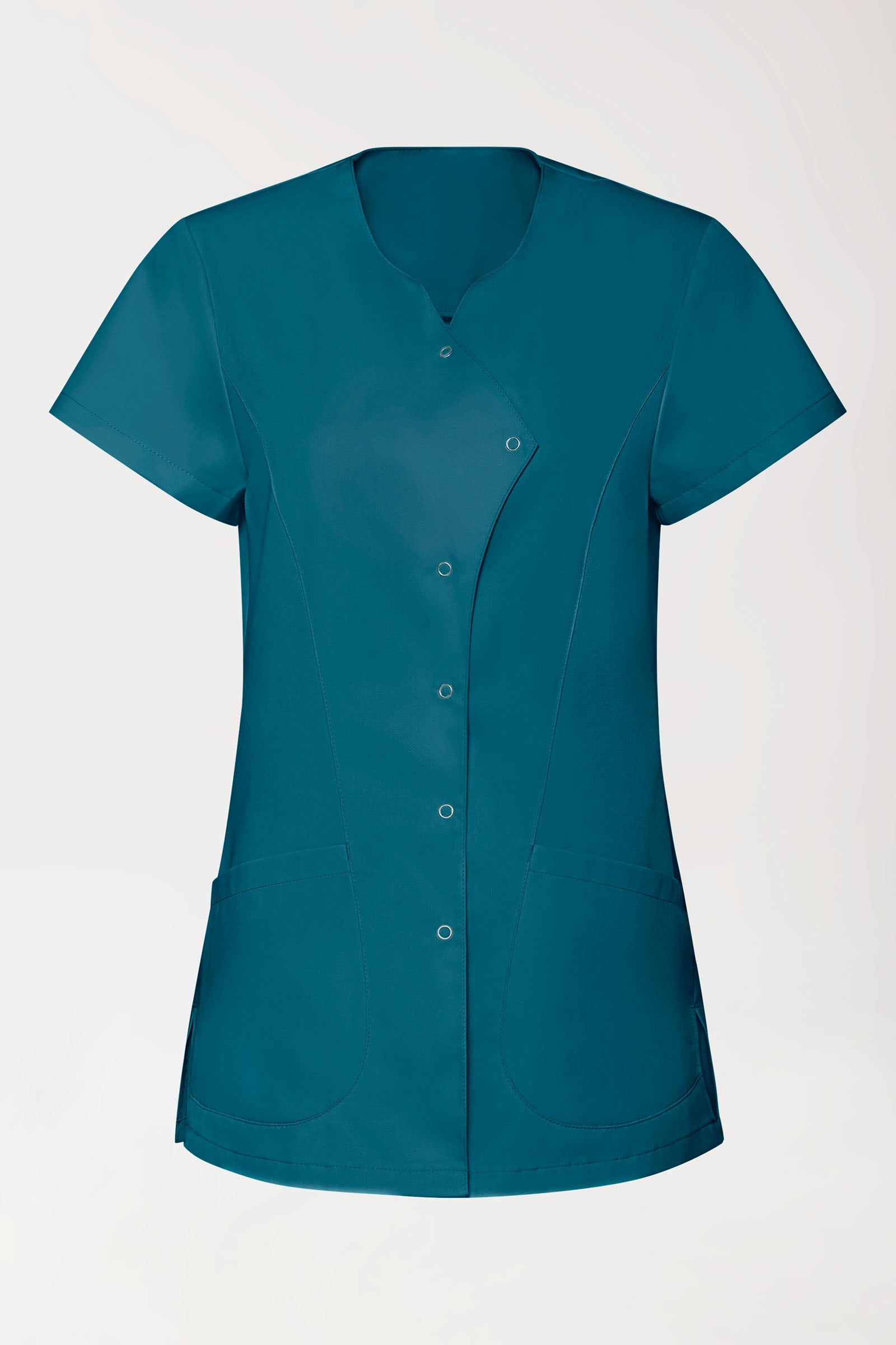 GREEN Blouse Stretch Femme - patte de boutonnage asymétrique pétrole