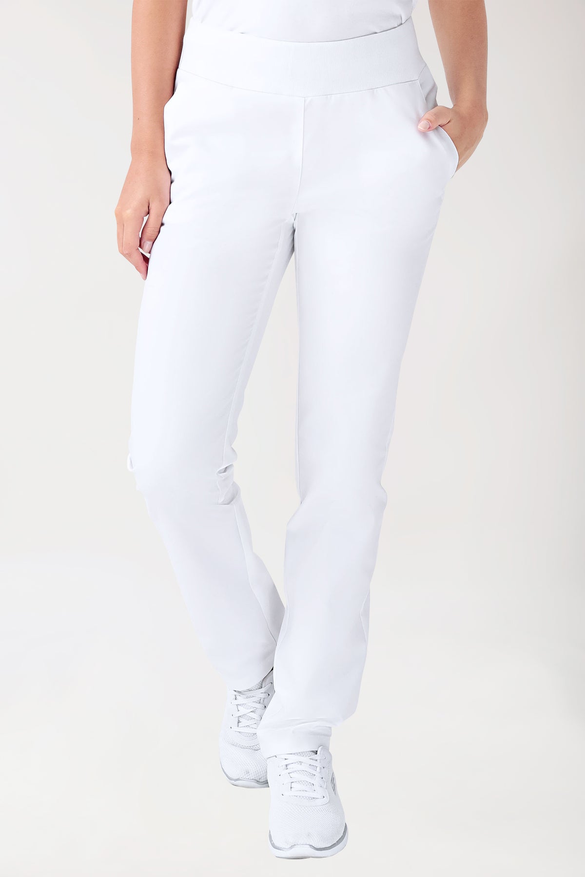 Pantalon Stretch Femme - Poches côtés - Ceinture en maille blanc