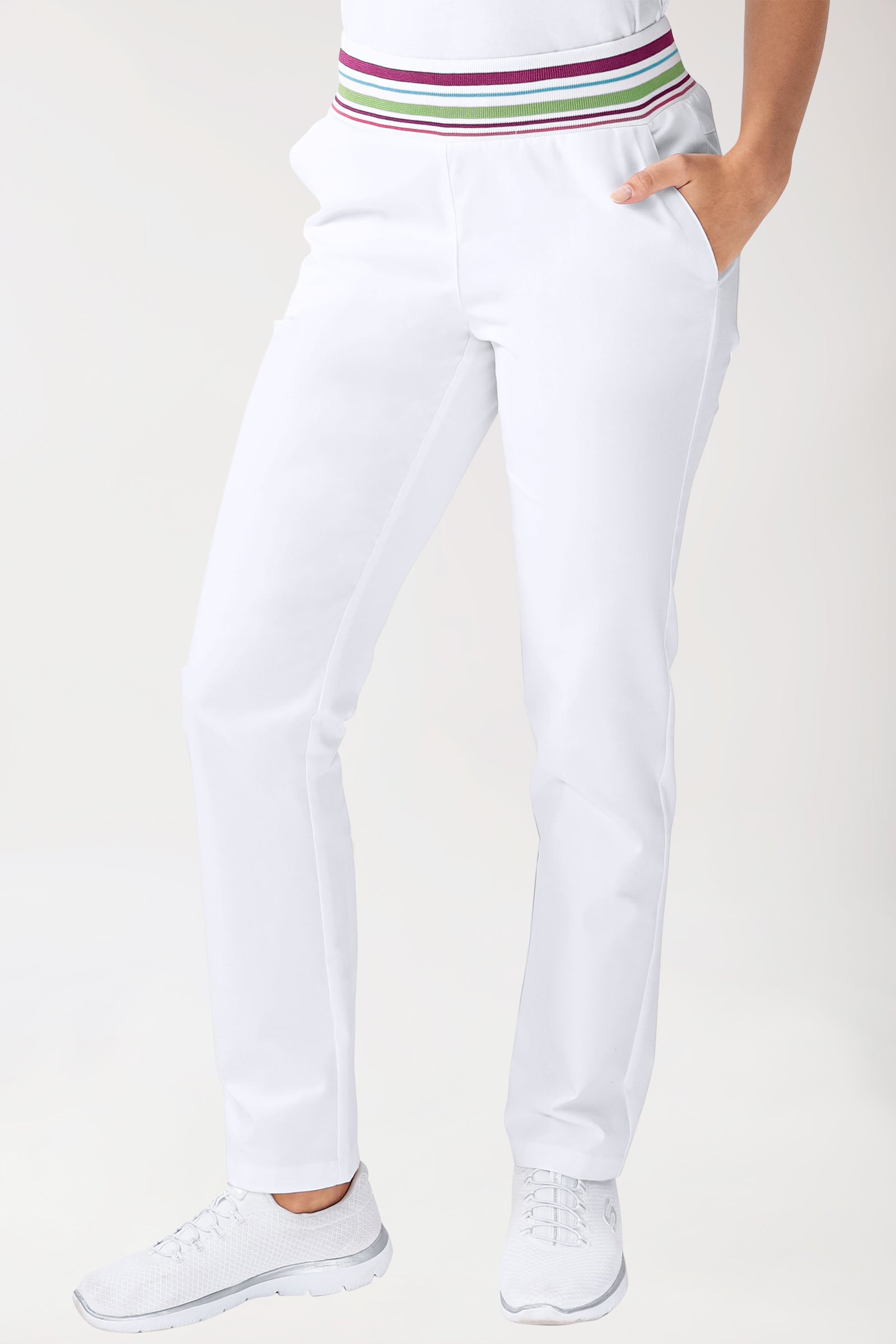 Pantalon Stretch Femme - Ceinture en maille blanc