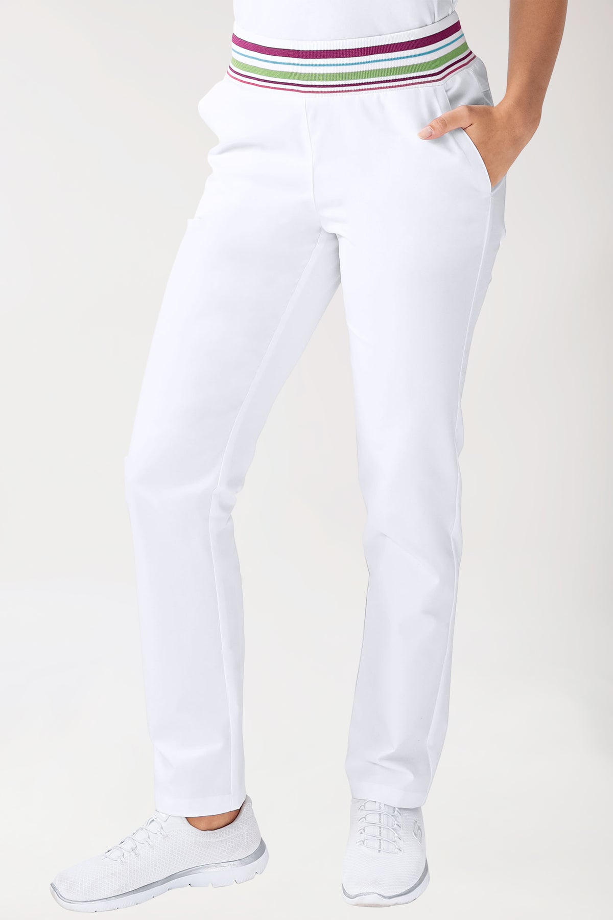 Pantalon Stretch Femme - Ceinture en maille blanc